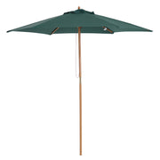 Outsunny Sombrilla de Jardín Ø250x230 cm Parasol de Terraza con 6 Varillas Poste Desmontable Anti-UV Impermeable y Marco de Madera para Playa Patio Verde