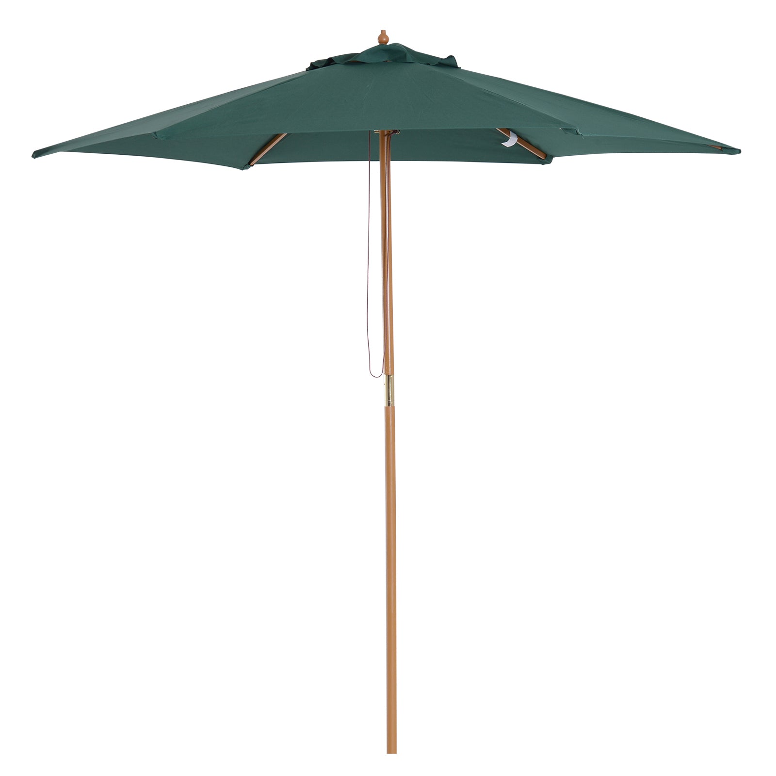 Outsunny Sombrilla de Jardín Ø250x230 cm Parasol de Terraza con 6 Varillas Poste Desmontable Anti-UV Impermeable y Marco de Madera para Playa Patio Verde