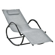 Outsunny Tumbona Mecedora de Exterior con Reposabrazos Reposacabezas y Efecto de Ratán para Jardín Terraza Patio Carga Máx. 160 kg 61x160x79 cm Gris