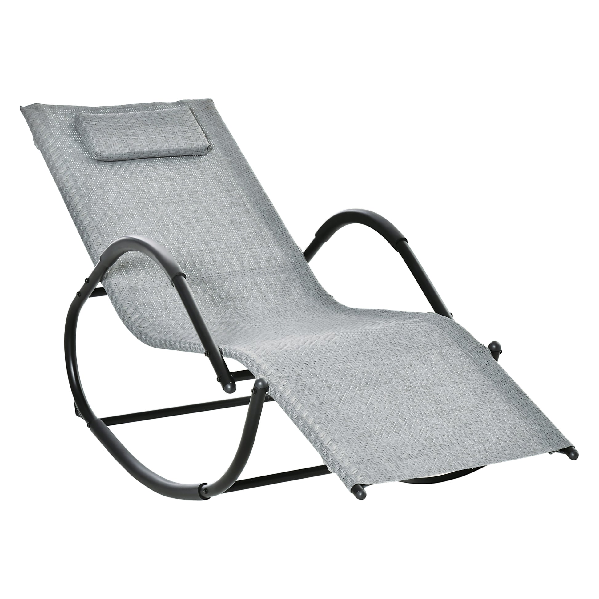 Outsunny Tumbona Mecedora de Exterior con Reposabrazos Reposacabezas y Efecto de Ratán para Jardín Terraza Patio Carga Máx. 160 kg 61x160x79 cm Gris