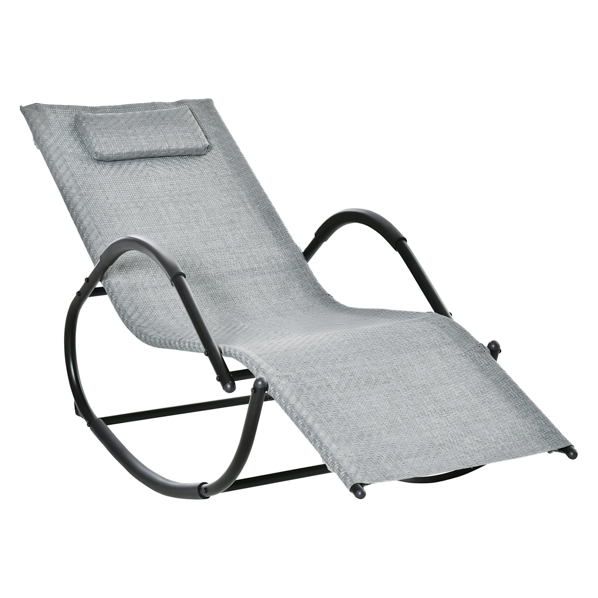 Outsunny Tumbona Mecedora de Exterior con Reposabrazos Reposacabezas y Efecto de Ratán para Jardín Terraza Patio Carga Máx. 160 kg 61x160x79 cm Gris