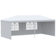 Outsunny Carpa de Jardín 6x3 m Pabellón con 4 Paredes Laterales y 2 Ventanas Visibles Anti-UV Impermeable Cenador Gazebo de Exterior con Marco de Acero para Fiestas Eventos Bodas Blanco