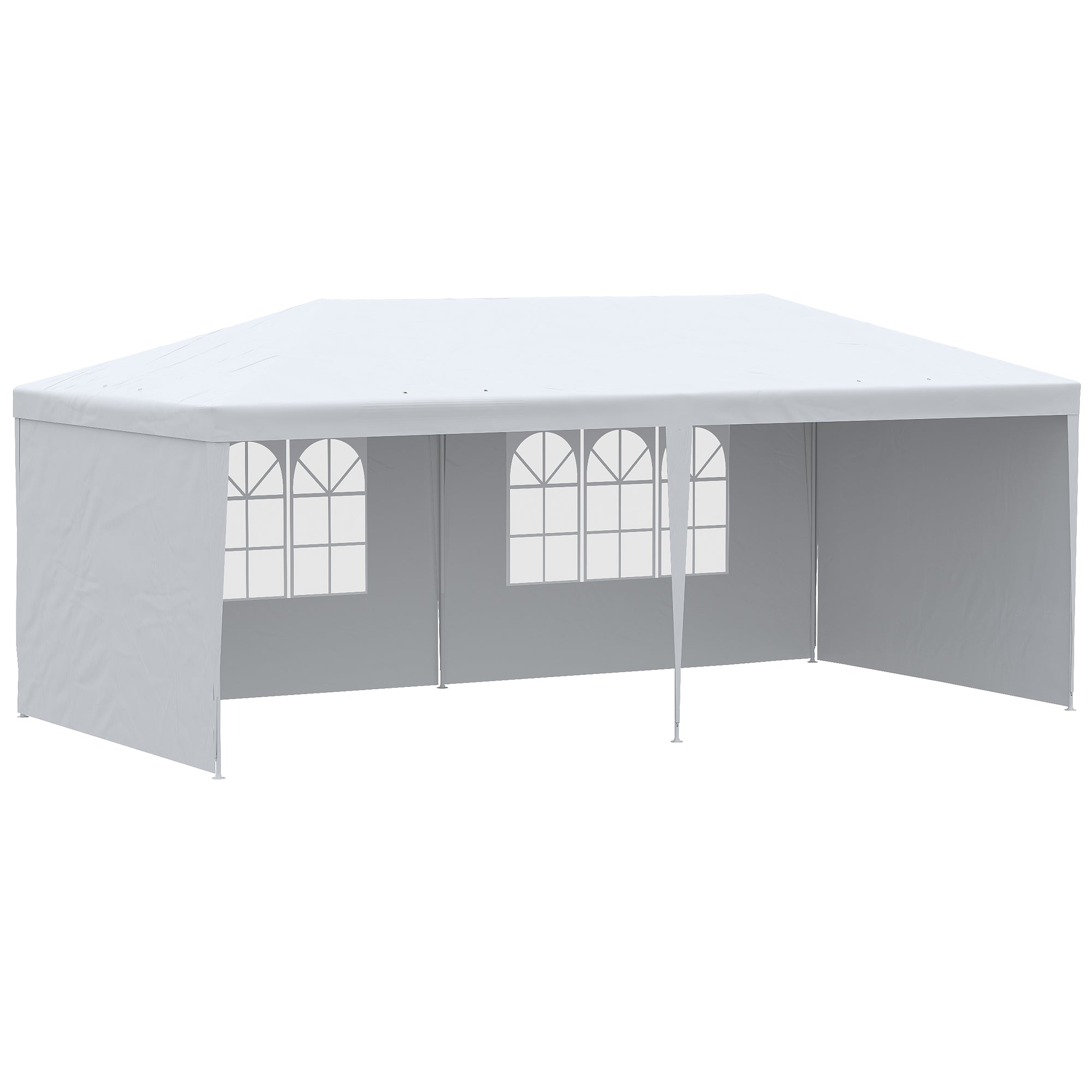 Outsunny Carpa de Jardín 6x3 m Pabellón con 4 Paredes Laterales y 2 Ventanas Visibles Anti-UV Impermeable Cenador Gazebo de Exterior con Marco de Acero para Fiestas Eventos Bodas Blanco