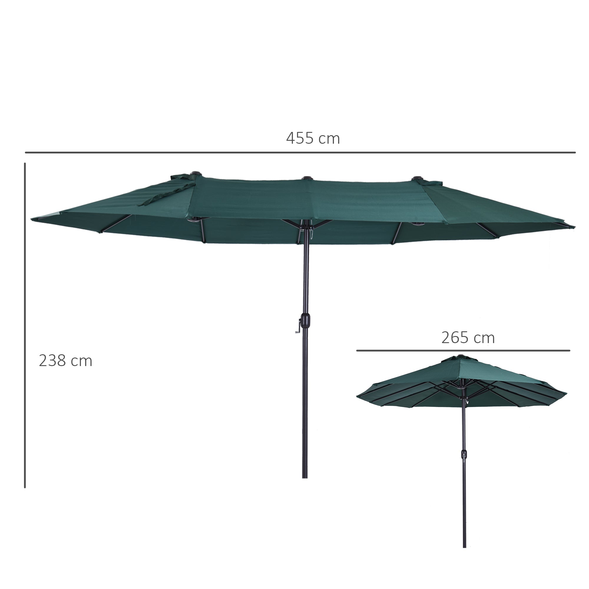 Outsunny Sombrilla Doble 4,55x2,65 m Sombrilla Terraza Exterior con Manivela Manual Resistente al Agua y Protección Solar Sombrilla Grande para Terraza Playa Piscina Verde