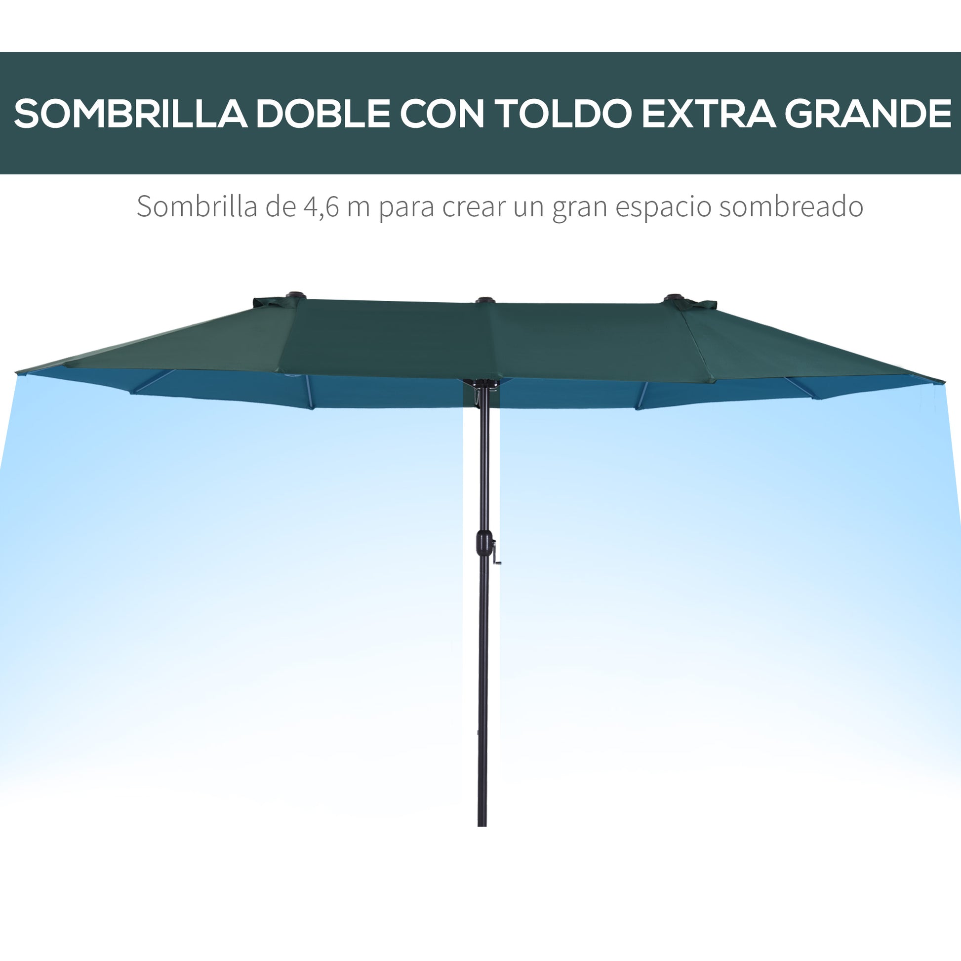 Outsunny Sombrilla Doble 4,55x2,65 m Sombrilla Terraza Exterior con Manivela Manual Resistente al Agua y Protección Solar Sombrilla Grande para Terraza Playa Piscina Verde