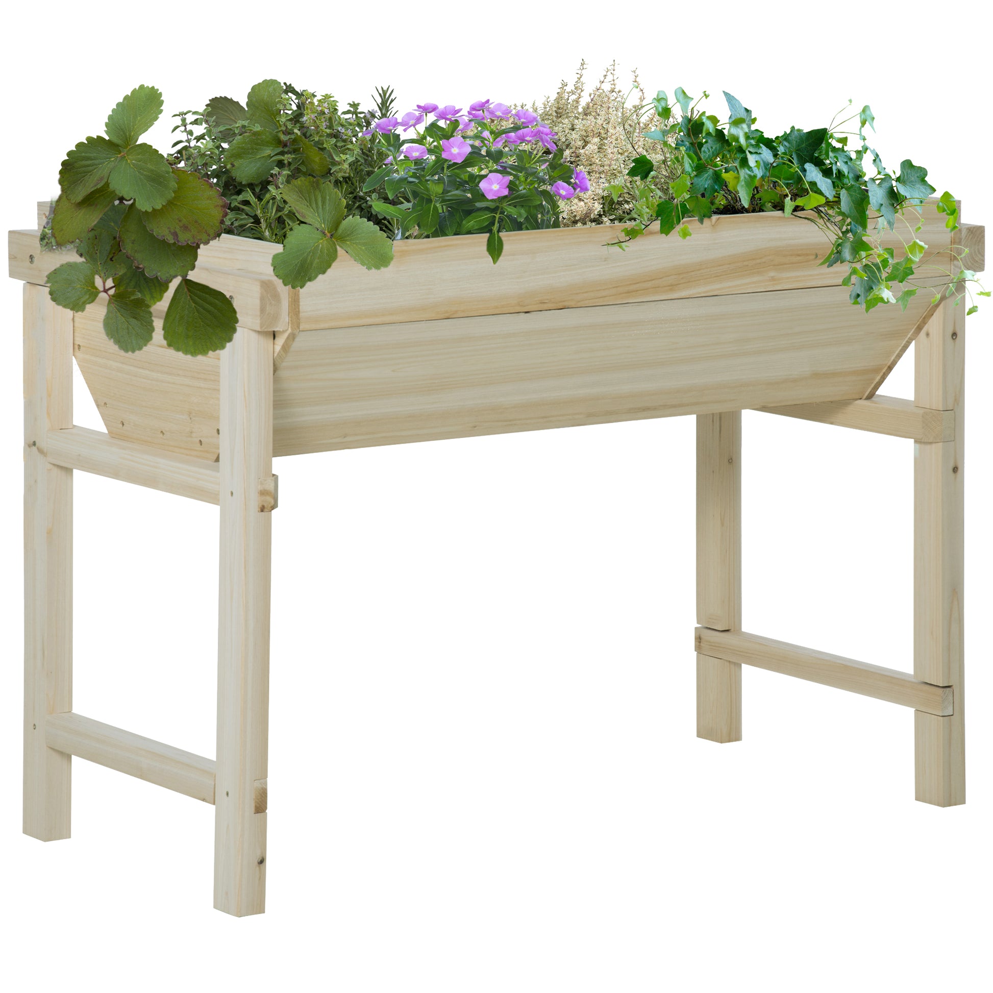 Outsunny Huerto Urbano Elevado de Madera 108,5x60x80 cm Mesa de Cultivo con Tela no Tejida y 3 Orificios de Drenaje para Jardín Terraza Exterior Carga 50 kg Natural