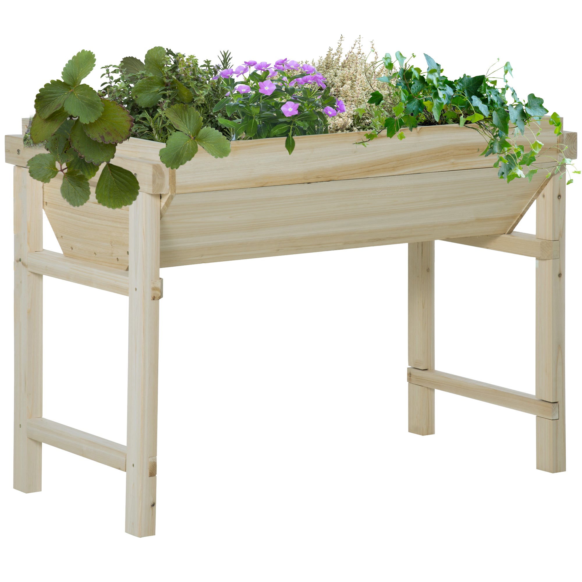 Outsunny Huerto Urbano Elevado de Madera 108,5x60x80 cm Mesa de Cultivo con Tela no Tejida y 3 Orificios de Drenaje para Jardín Terraza Exterior Carga 50 kg Natural