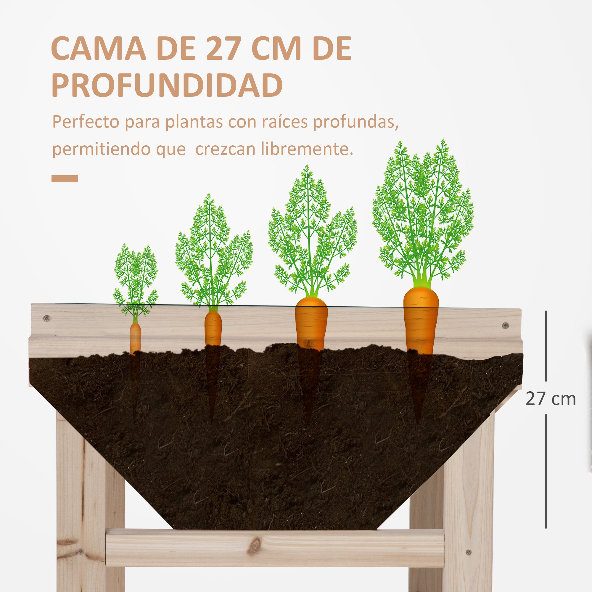 Outsunny Huerto Urbano Elevado de Madera 108,5x60x80 cm Mesa de Cultivo con Tela no Tejida y 3 Orificios de Drenaje para Jardín Terraza Exterior Carga 50 kg Natural