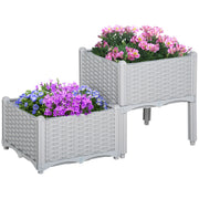 Outsunny Juego de 2 Jardineras de Exterior Jardineras Cuadradas Imitación a Mimbre Combinación Libre Maceteros para Jardín Patio 40x40x26/44 cm Gris