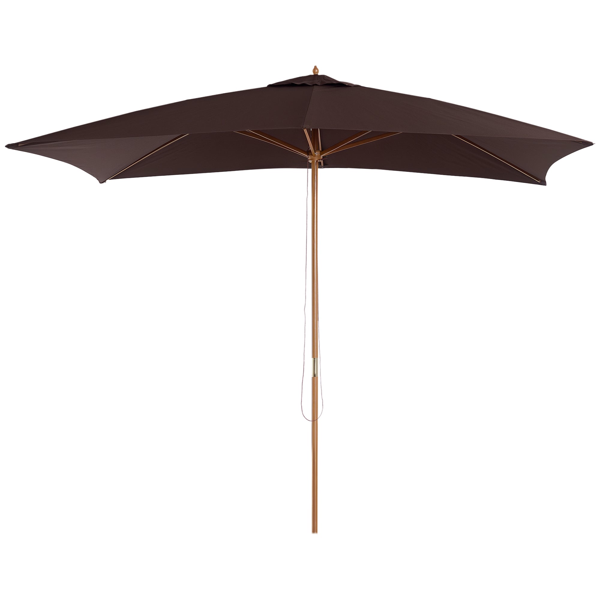 Outsunny Sombrilla Terraza Exterior 295x200 cm con Mástil de Madera Varillas de Bambú y Polea Parasol de Jardín Rectangular Impermeable para Patio o Terraza Estilo Clásico Café