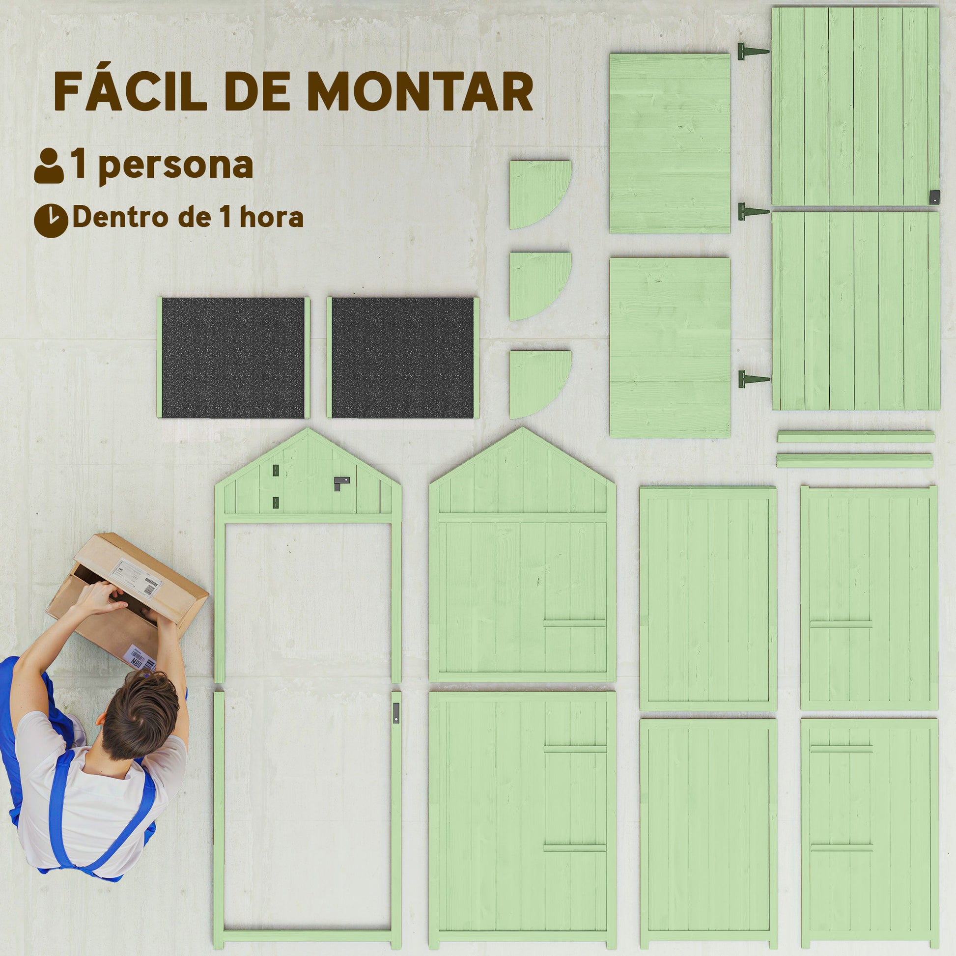 Outsunny Armario de Jardín de Madera 77x54,2x179 cm 0,3 m² Cobertizo para Almacenaje de Herramientas con 3 Estantes y 2 Puertas con Cerrojo para Patio Terraza Verde