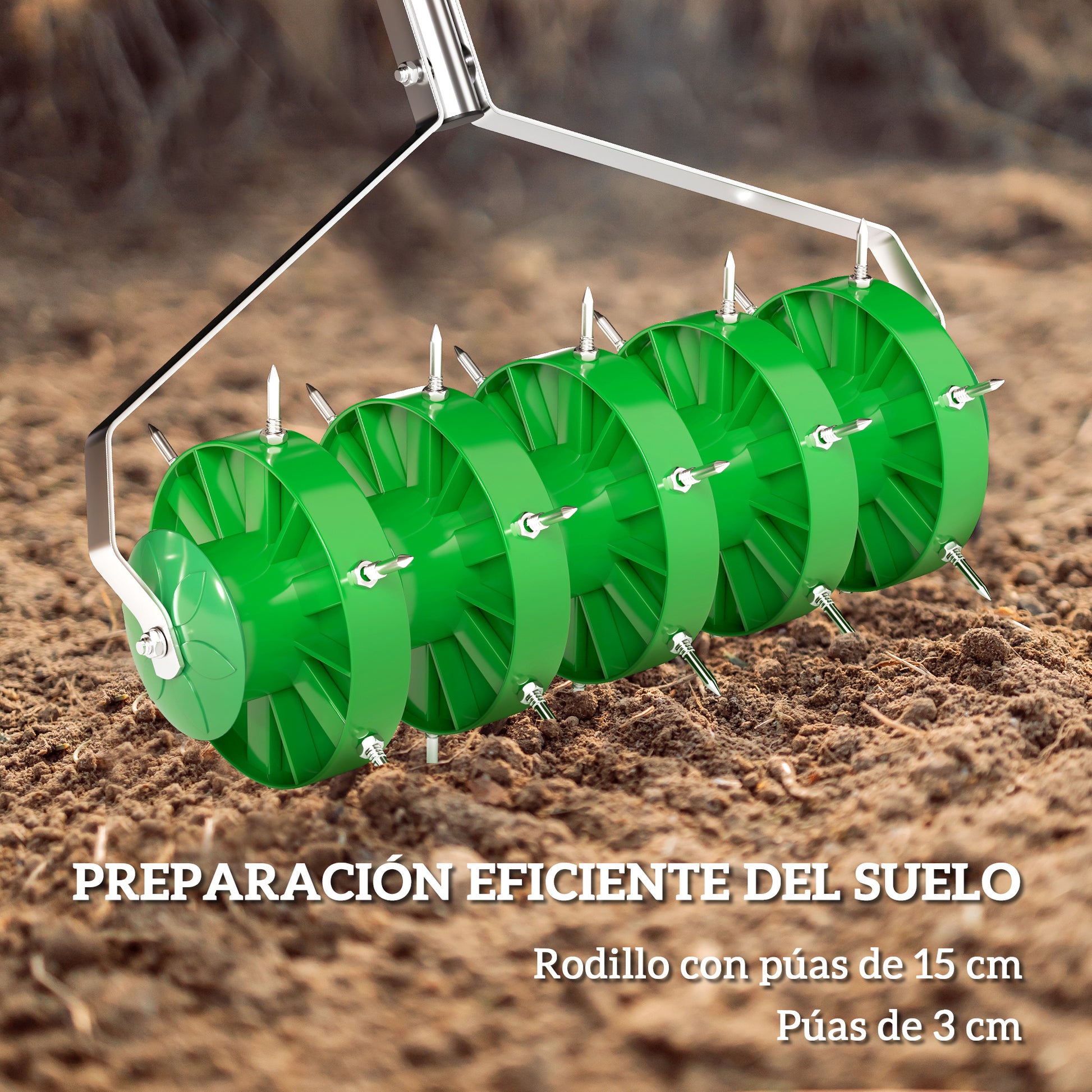 Outsunny Rodillo Aireador de Césped, Aireador de Césped Manual con Clavos y Mango Desmontable de 100 cm en Tres Piezas y Púas para Aflojar el Suelo, para Jardín, Patio, 45 cm Ancho