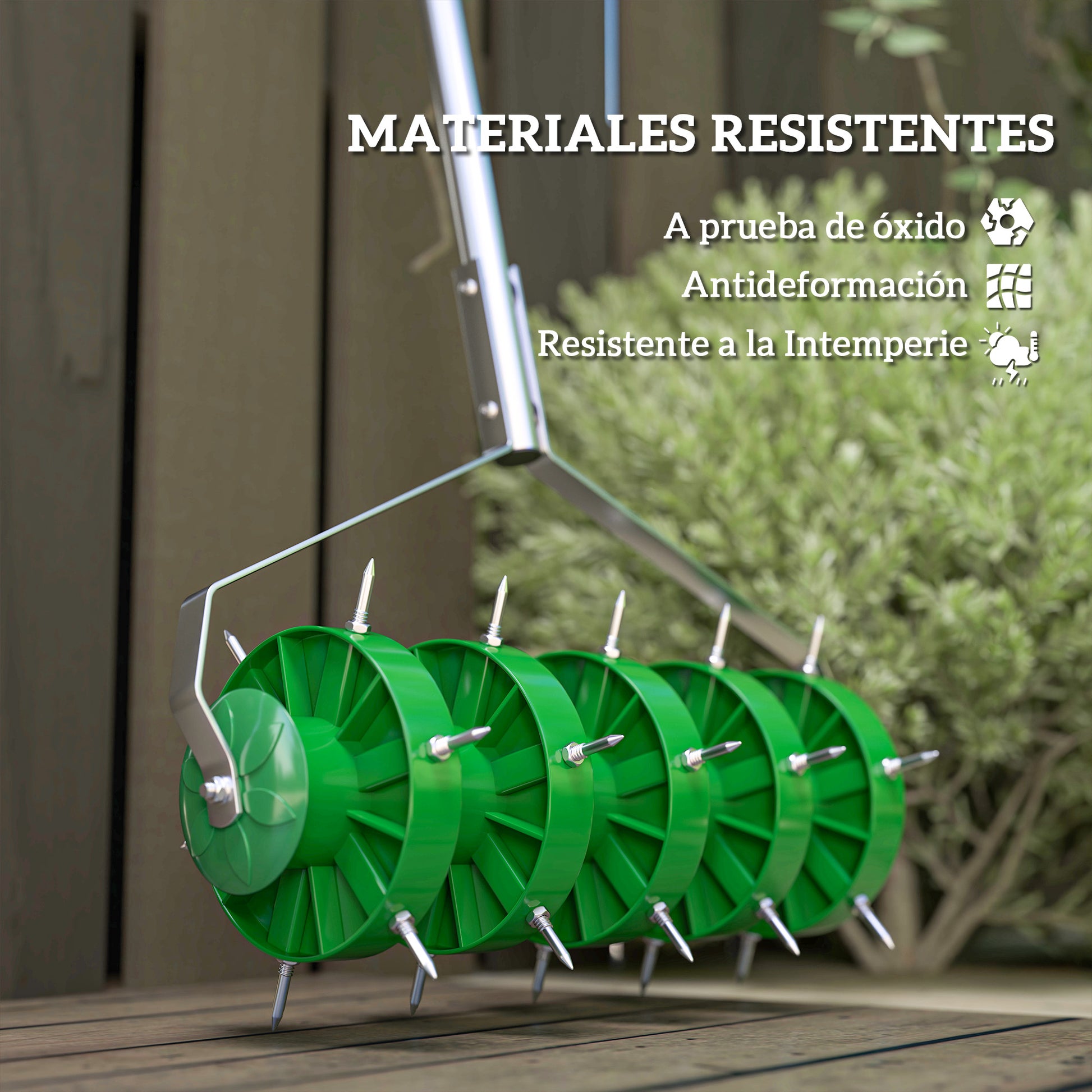 Outsunny Rodillo Aireador de Césped, Aireador de Césped Manual con Clavos y Mango Desmontable de 100 cm en Tres Piezas y Púas para Aflojar el Suelo, para Jardín, Patio, 45 cm Ancho