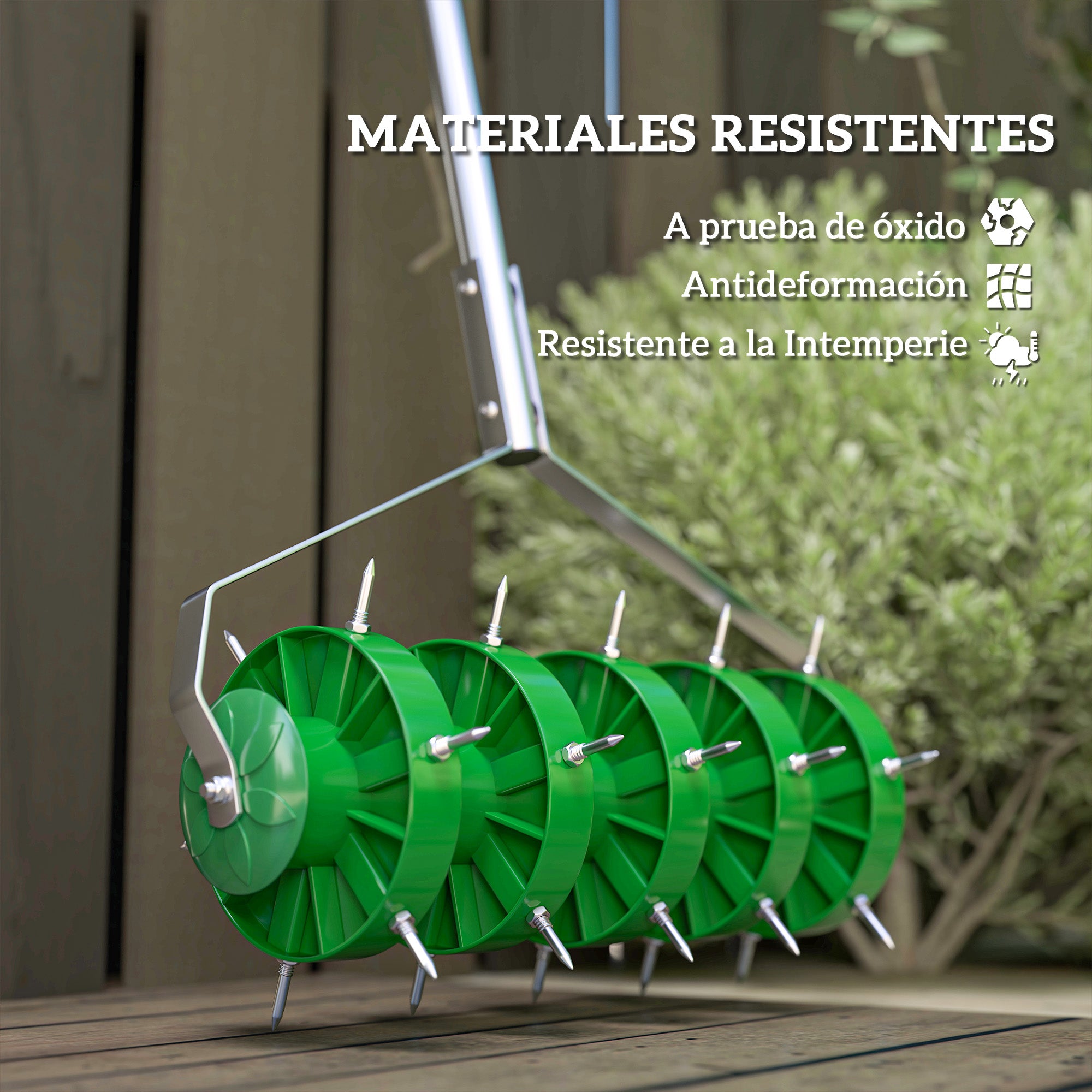 Outsunny Rodillo Aireador de Césped, Aireador de Césped Manual con Clavos y Mango Desmontable de 100 cm en Tres Piezas y Púas para Aflojar el Suelo, para Jardín, Patio, 45 cm Ancho