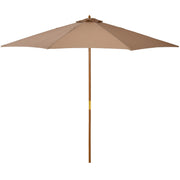 Outsunny Sombrilla Terraza Exterior Ø300 cm Sombrilla de Jardín con Sistema de Polea Techo Ventilado y Poste Desmontable de Madera Parasol para Patio Terraza Caqui