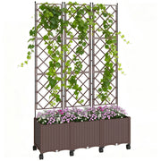 Outsunny Jardinera con Enrejado, Jardinera Exterior Grande con Ruedas para Plantas Trepadoras, con Ofricios de Drenaje y Tapones, Macetero Elevado para Jardín, Patio, Terraza, 120x40x192 cm, Marrón