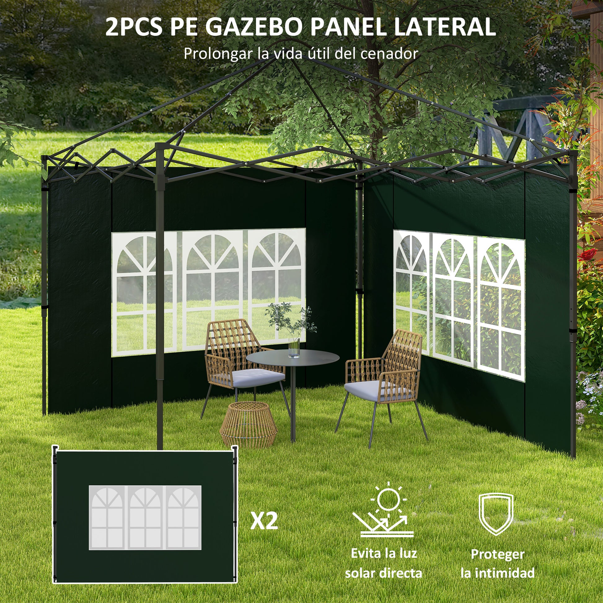 Outsunny Conjunto de Carpa Incluye 1 Carpa de Jardín 3x3 m Anti-UV Impermeable y 2 Paredes Laterales 3x2 m para Carpa 3x3 m y 3x6 m para Terraza Patio Exterior Verde
