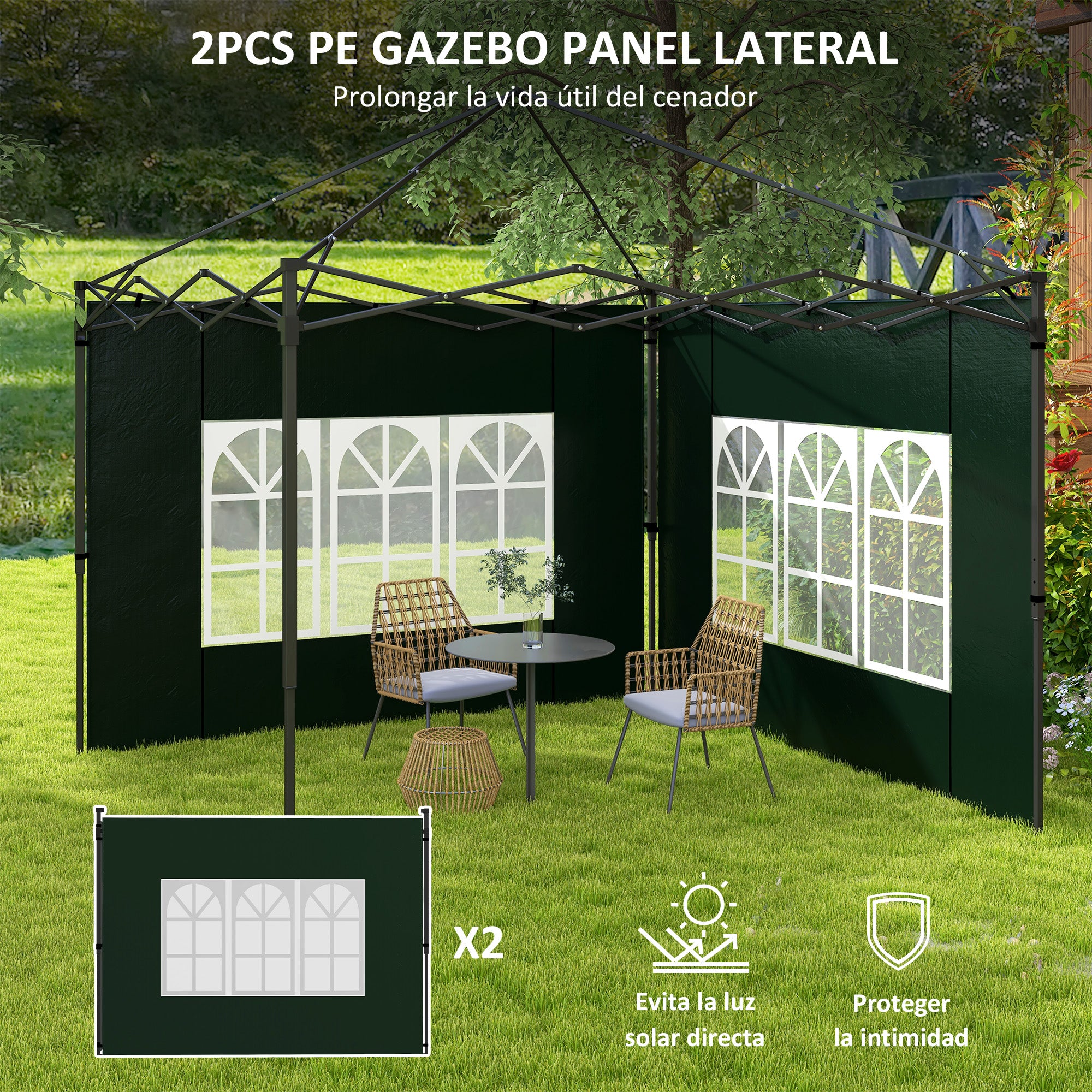 Outsunny Conjunto de Carpa Incluye 1 Carpa de Jardín 3x3 m Anti-UV Impermeable y 2 Paredes Laterales 3x2 m para Carpa 3x3 m y 3x6 m para Terraza Patio Exterior Verde