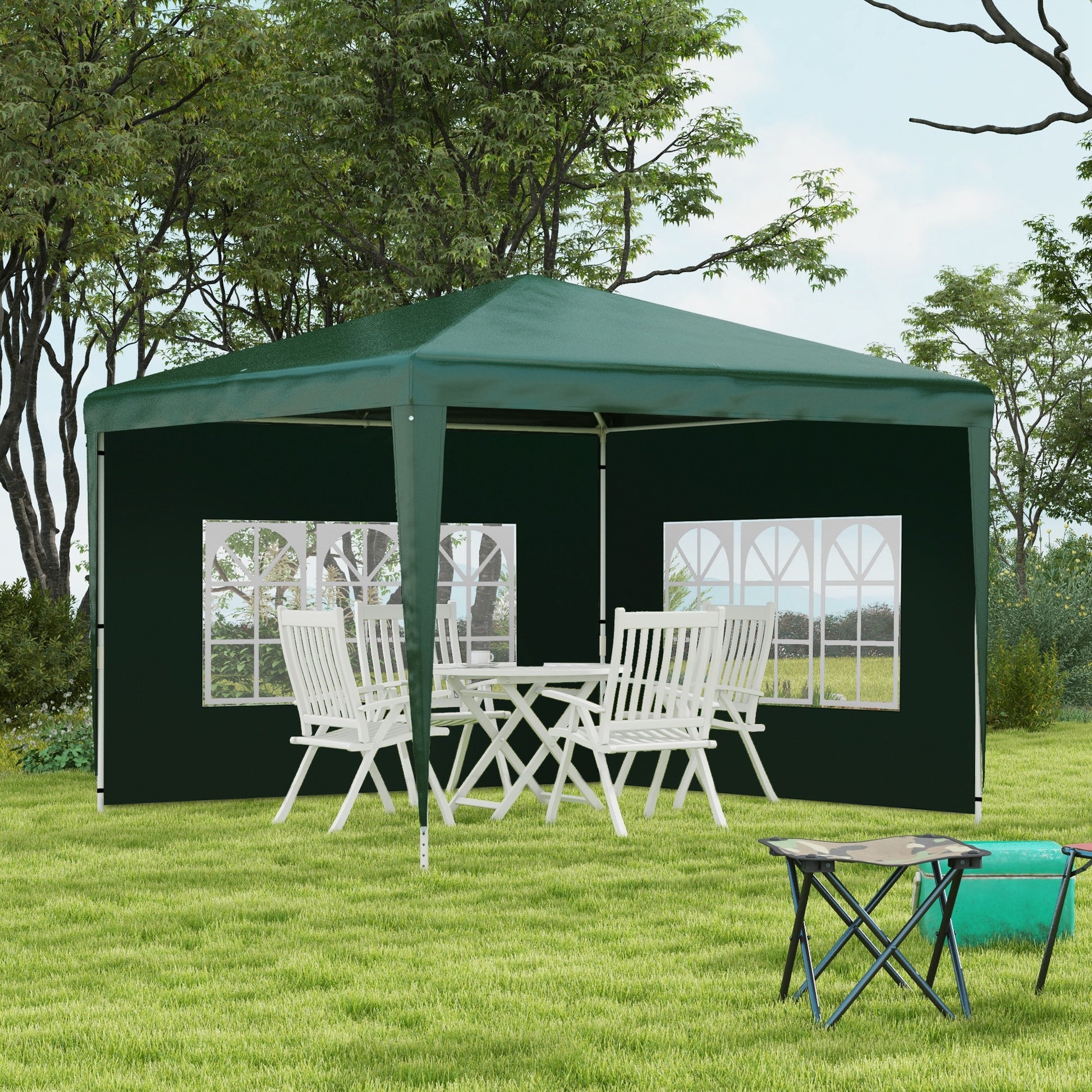 Outsunny Conjunto de Carpa Incluye 1 Carpa de Jardín 3x3 m Anti-UV Impermeable y 2 Paredes Laterales 3x2 m para Carpa 3x3 m y 3x6 m para Terraza Patio Exterior Verde