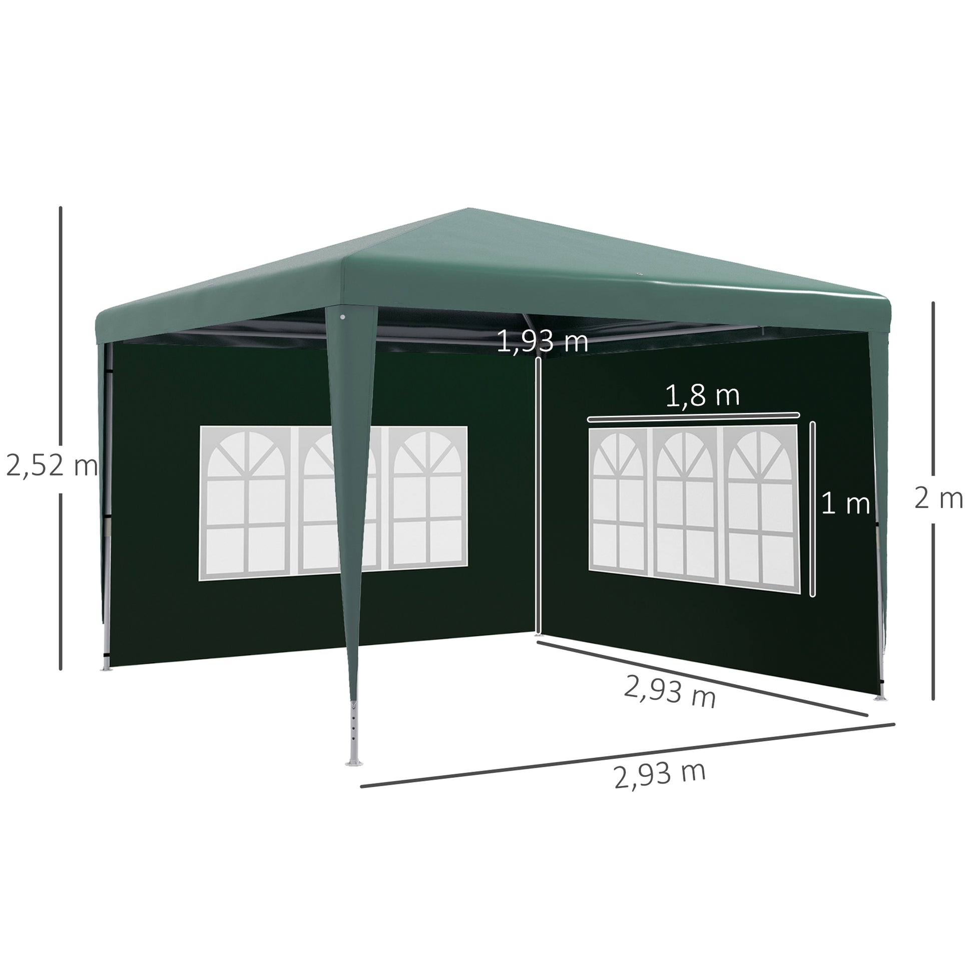 Outsunny Conjunto de Carpa Incluye 1 Carpa de Jardín 3x3 m Anti-UV Impermeable y 2 Paredes Laterales 3x2 m para Carpa 3x3 m y 3x6 m para Terraza Patio Exterior Verde