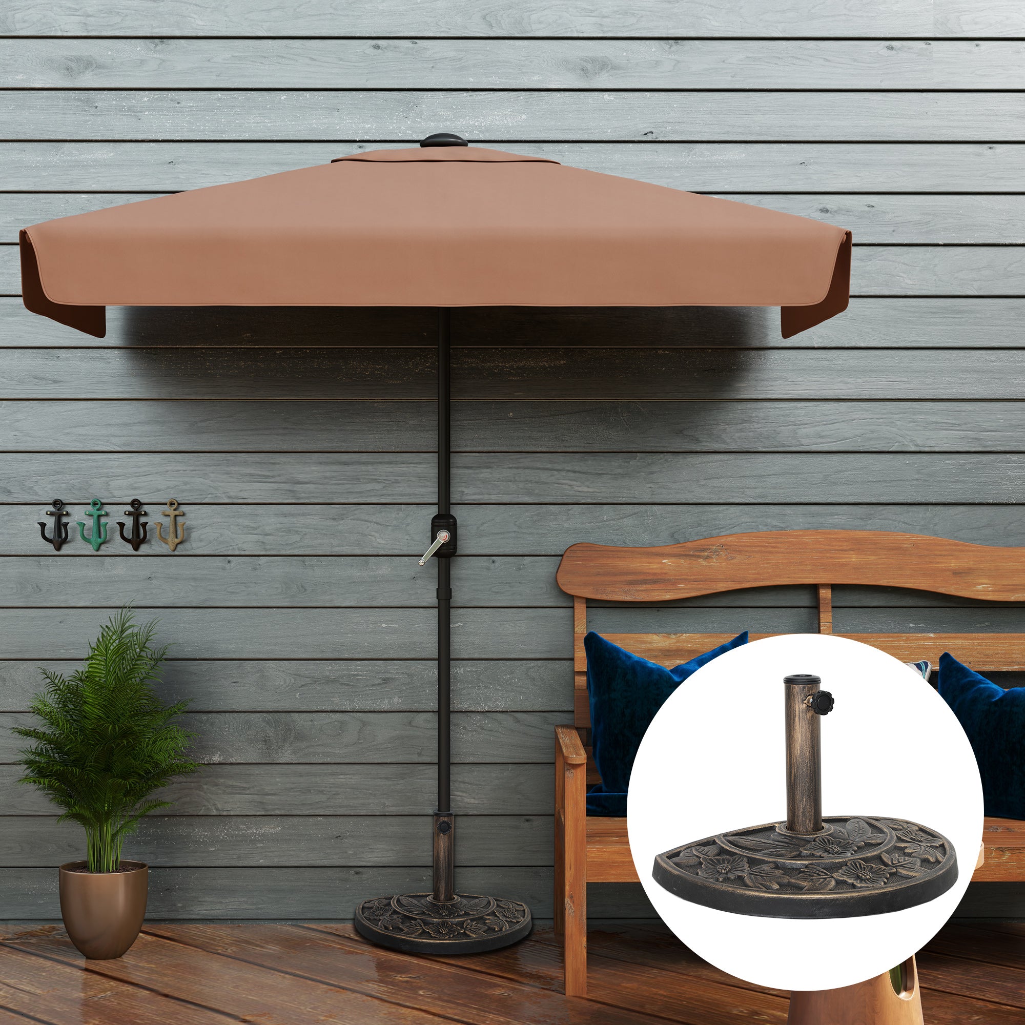 Outsunny Base para Sombrilla Semicircular Soporte para Parasol Pie para Sombrilla con Relleno de Cemento Peso 9,5 kg para Jardín Terraza Bronce