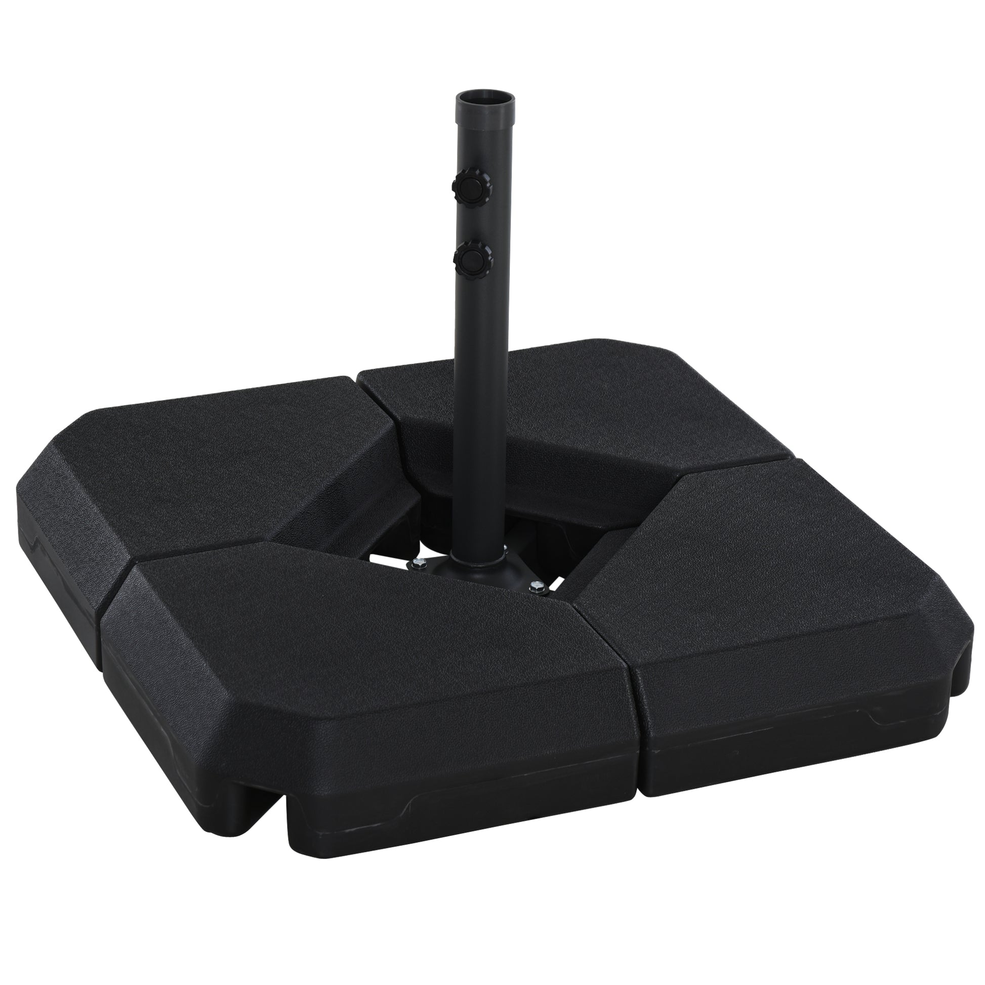 Outsunny Base para Sombrilla de Ø48 mm con 4 Pesos Rellenables de Agua o Arena de 60L Soporte de Sombrilla en Forma de Cruz con Tubo de Acero 80x80x56 cm Negro