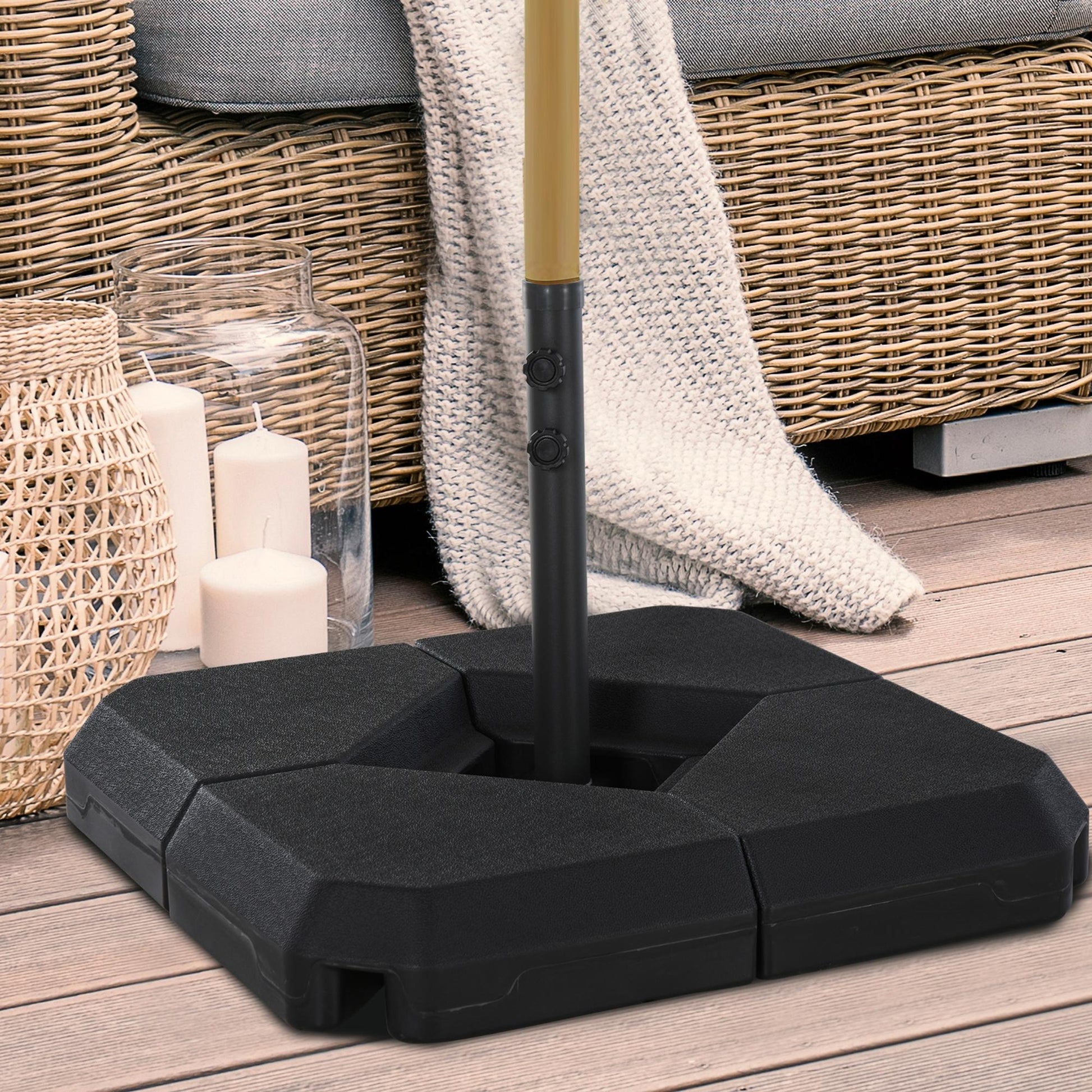 Outsunny Base para Sombrilla de Ø48 mm con 4 Pesos Rellenables de Agua o Arena de 60L Soporte de Sombrilla en Forma de Cruz con Tubo de Acero 80x80x56 cm Negro