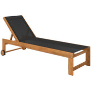 Outsunny Tumbona de Madera de Acacia con Respaldo Ajustable en 4 Niveles Tumbona de Jardín Exterior con Ruedas Carga 160 kg Tumbona para Patio Terraza Balcón Teca y Negro