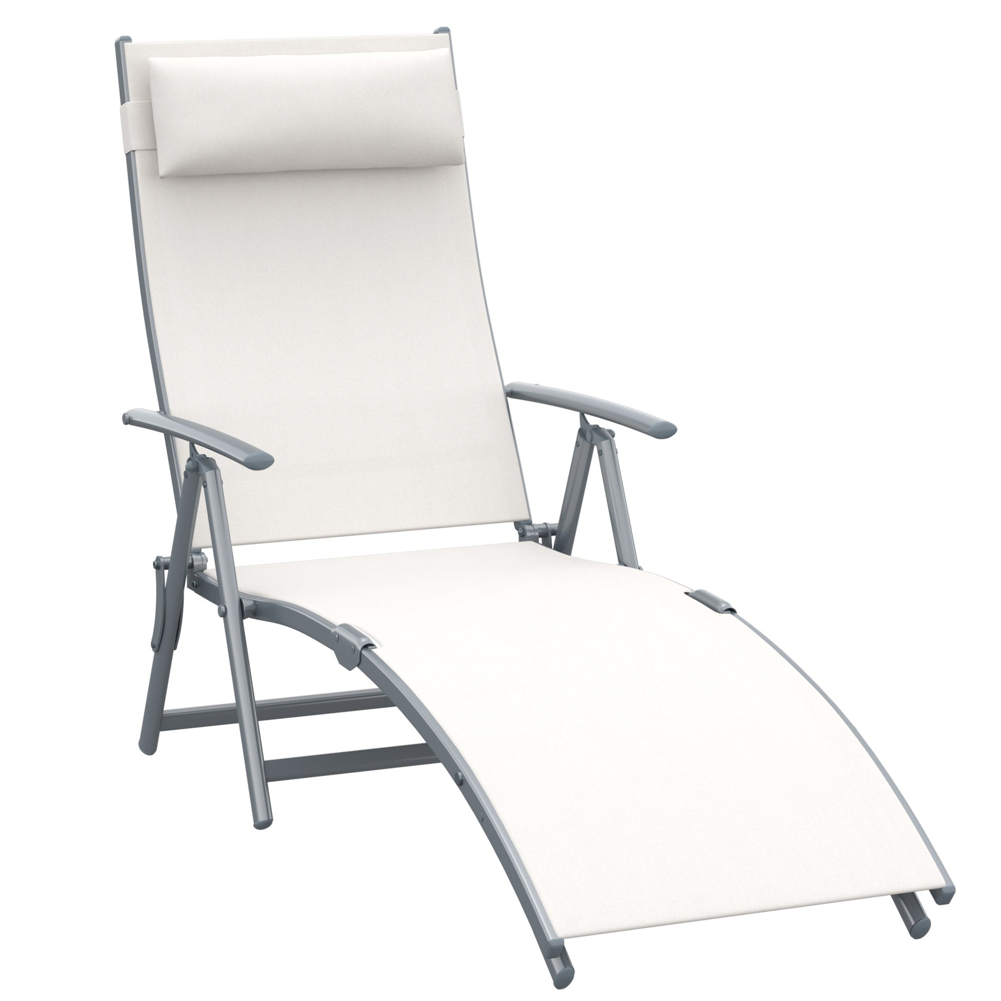 Outsunny Tumbona Plegable Tumbona de Jardín con Respaldo Ajustable en 7 Niveles Almohada y Reposabrazos Carga 165 kg para Piscina Terraza Camping 137x63,5x100,5 cm Beige