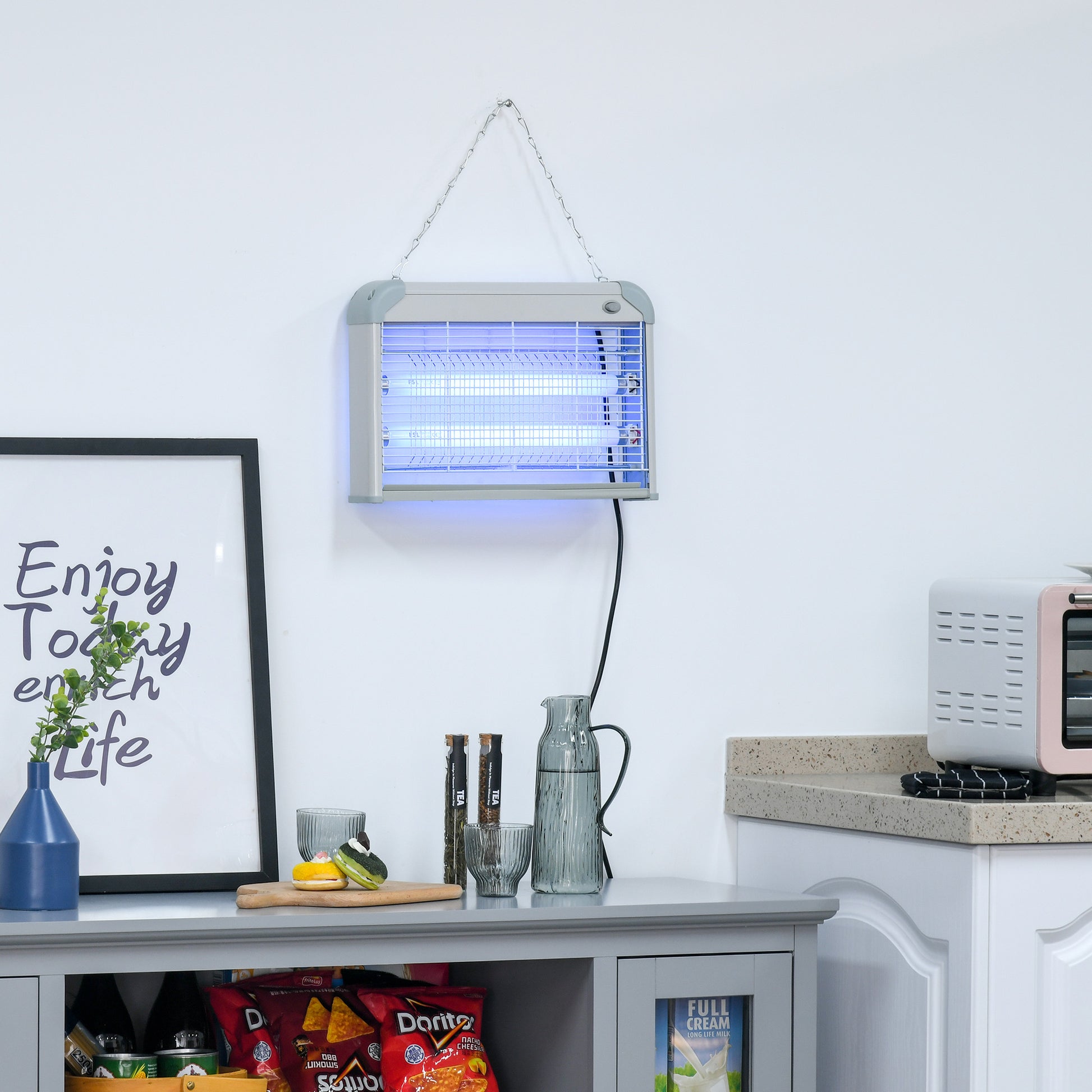 Outsunny Lámpara Anti-mosquitos Lámpara Matamoscas Eléctrica Lámpara Anti-insectos 20W Área 60m² Seguro y Eficaz con Luz UV para Exterior e interior