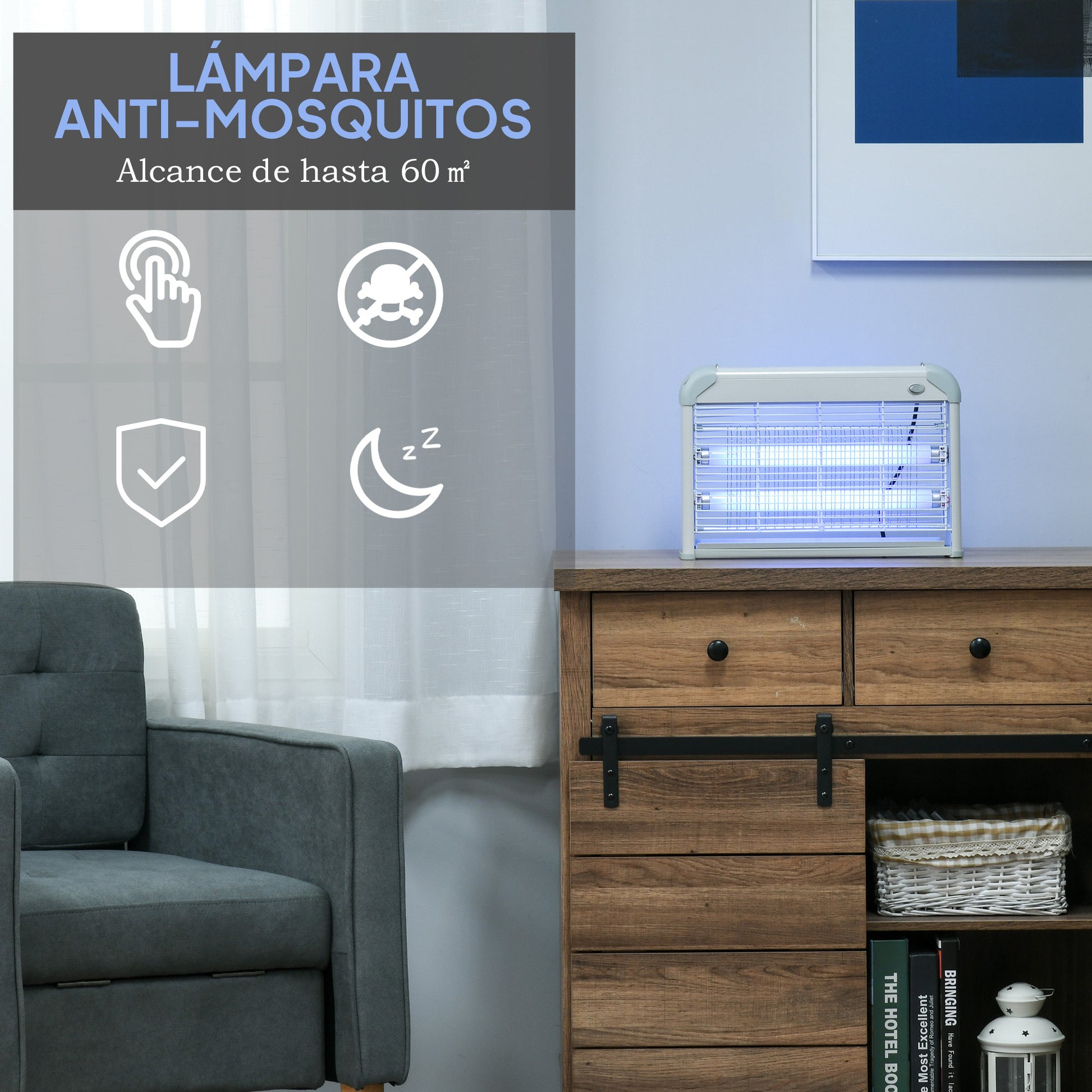 Outsunny Lámpara Anti-mosquitos Lámpara Matamoscas Eléctrica Lámpara Anti-insectos 20W Área 60m² Seguro y Eficaz con Luz UV para Exterior e interior