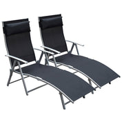 Outsunny Conjunto de 2 Tumbonas Plegables Tumbonas de Jardín con Respaldo Ajustable Almohada y Reposabrazos Carga 165 kg para Piscina Terraza Camping 137x63,5x100,5 cm Negro