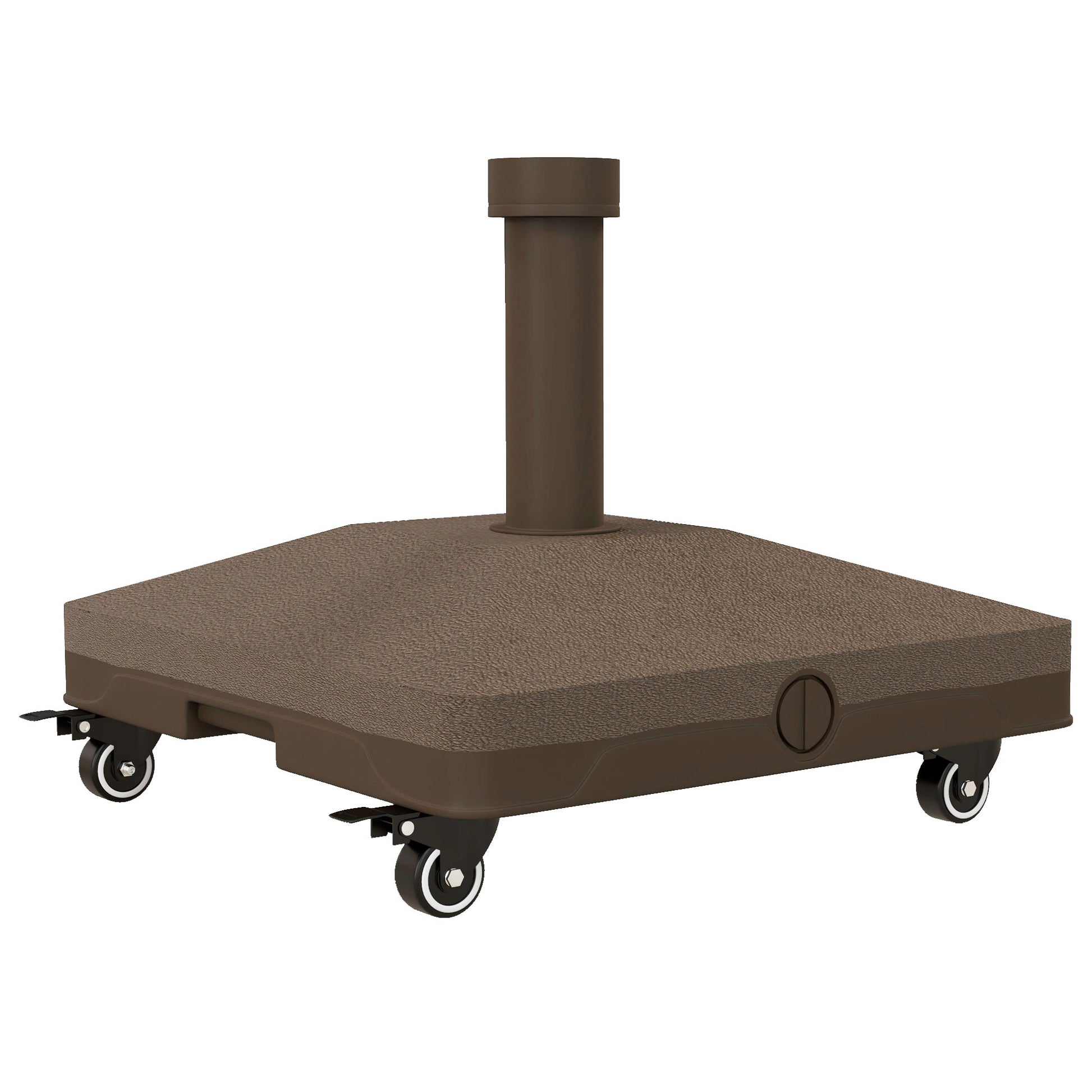 Outsunny Base para Sombrilla con Ruedas, 2,5 kg, Soporte de Parasol de HDPE, Pie para Sombrilla con Postes Ø22 mm a Ø38 mm, Rellenable de Arena 18 kg o Agua 16 kg, para Jardín, Patio, Terraza, Marrón
