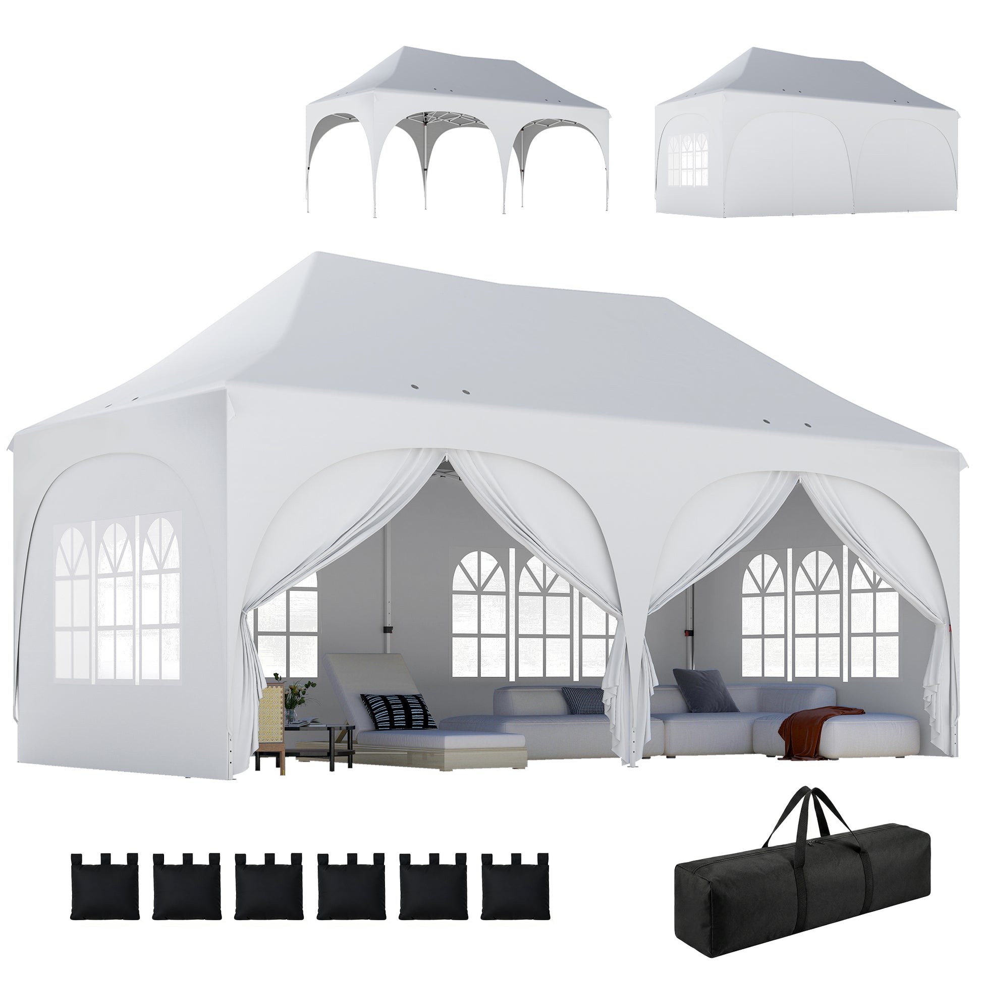 Outsunny Carpa Plegable 6x3 m, Pop-up, con 6 Laterales Extraíbles, Cenador de Jardín con Altura Ajustable, Ventanas, Bolsa de Transporte, UPF30+, Gazebo para Camping, Fiestas, Exterior, Gris Claro
