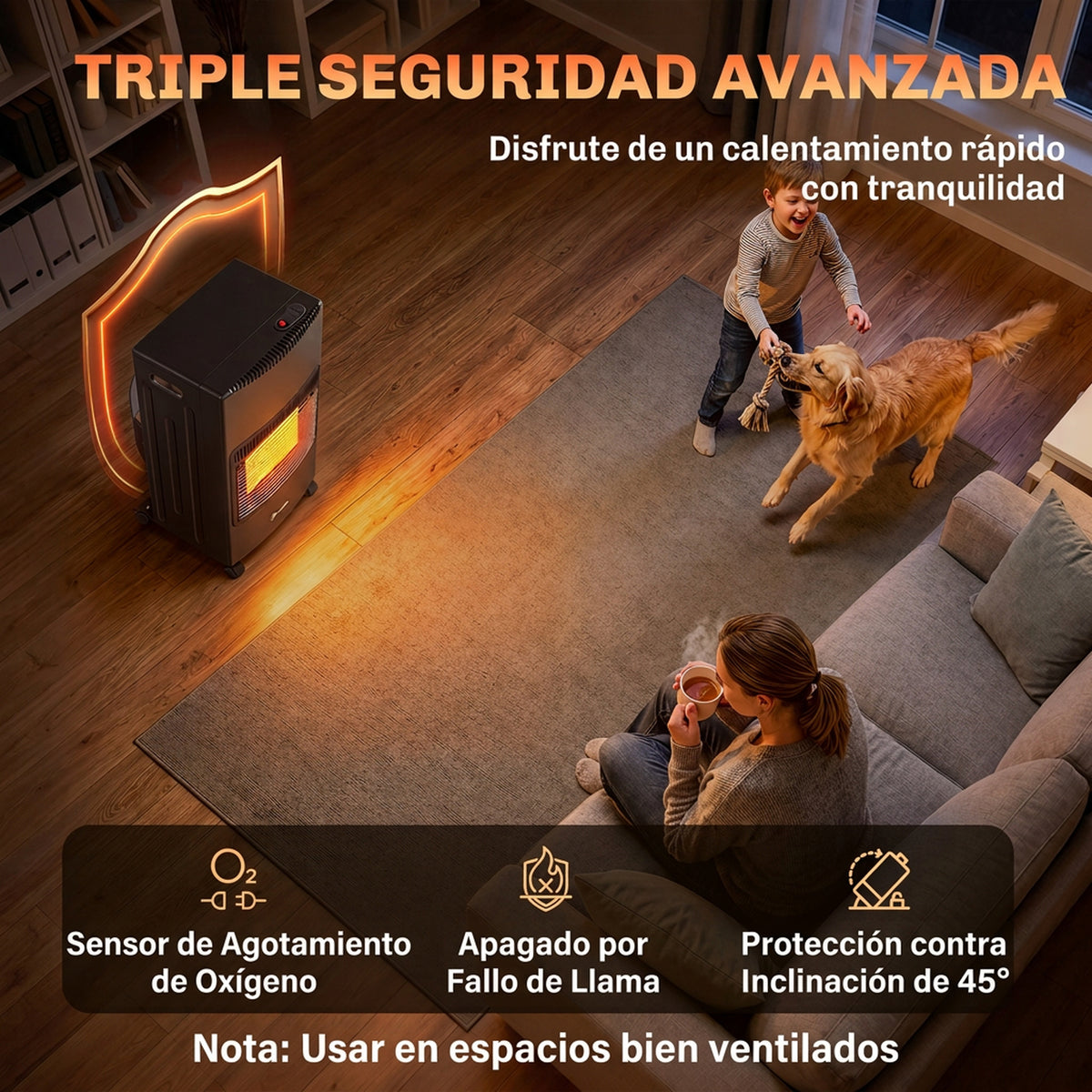 Outsunny Estufa de Gas Butano Exterior, 4,2 kW, Calefactor de Gas Terraza con Sensor ODS, 3 Niveles de Calor, Encendido Piezoeléctrico, Antivuelco, 4 Ruedas, Paneles Laterales Plegables, 25 m², Negro