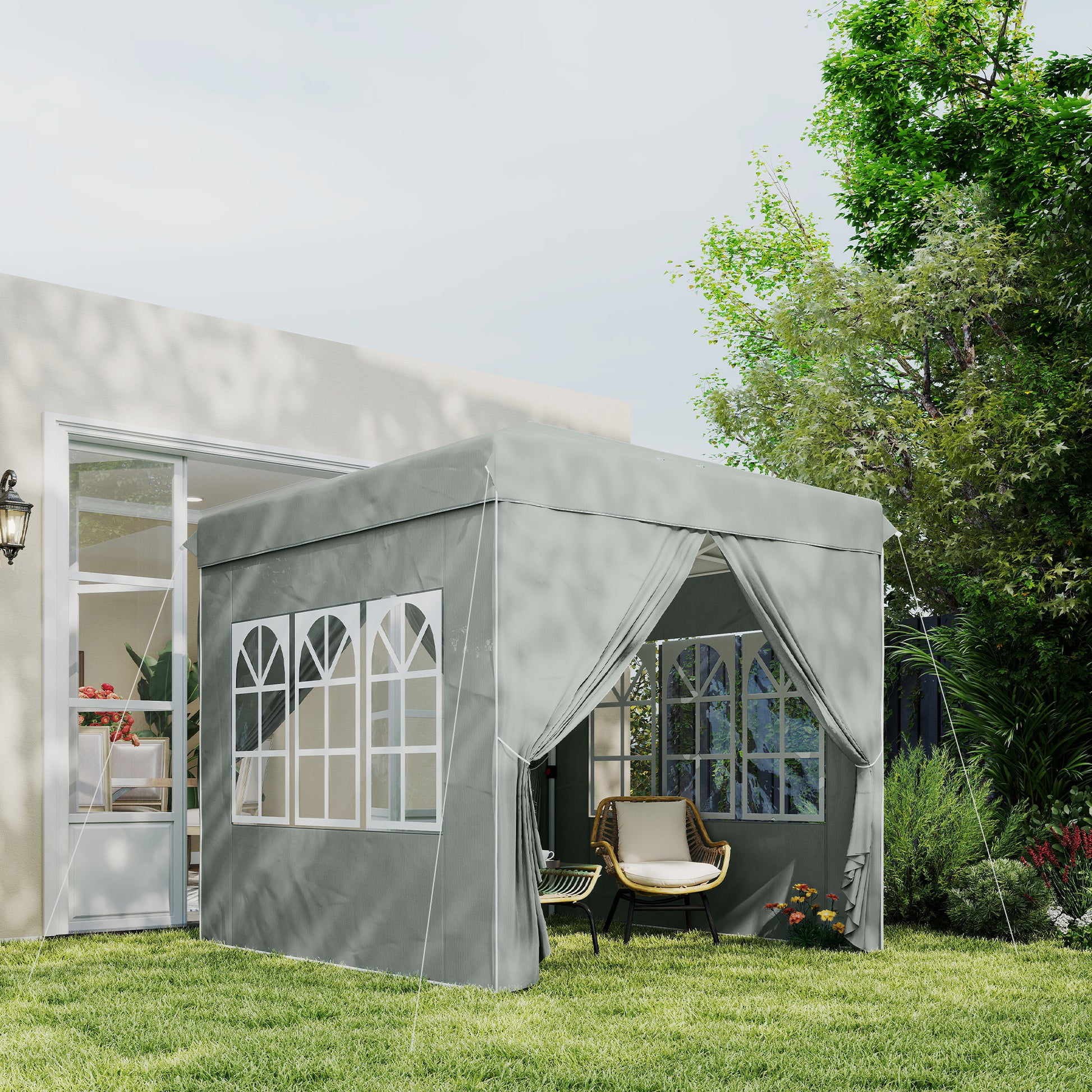 Outsunny Carpa Plegable Pop-up Gazebo 2,5x2,5 m Cenador Plegable con 4 Paredes Laterales Anti-UV y Bolsa de Transporte para Camping Fiestas, Gris