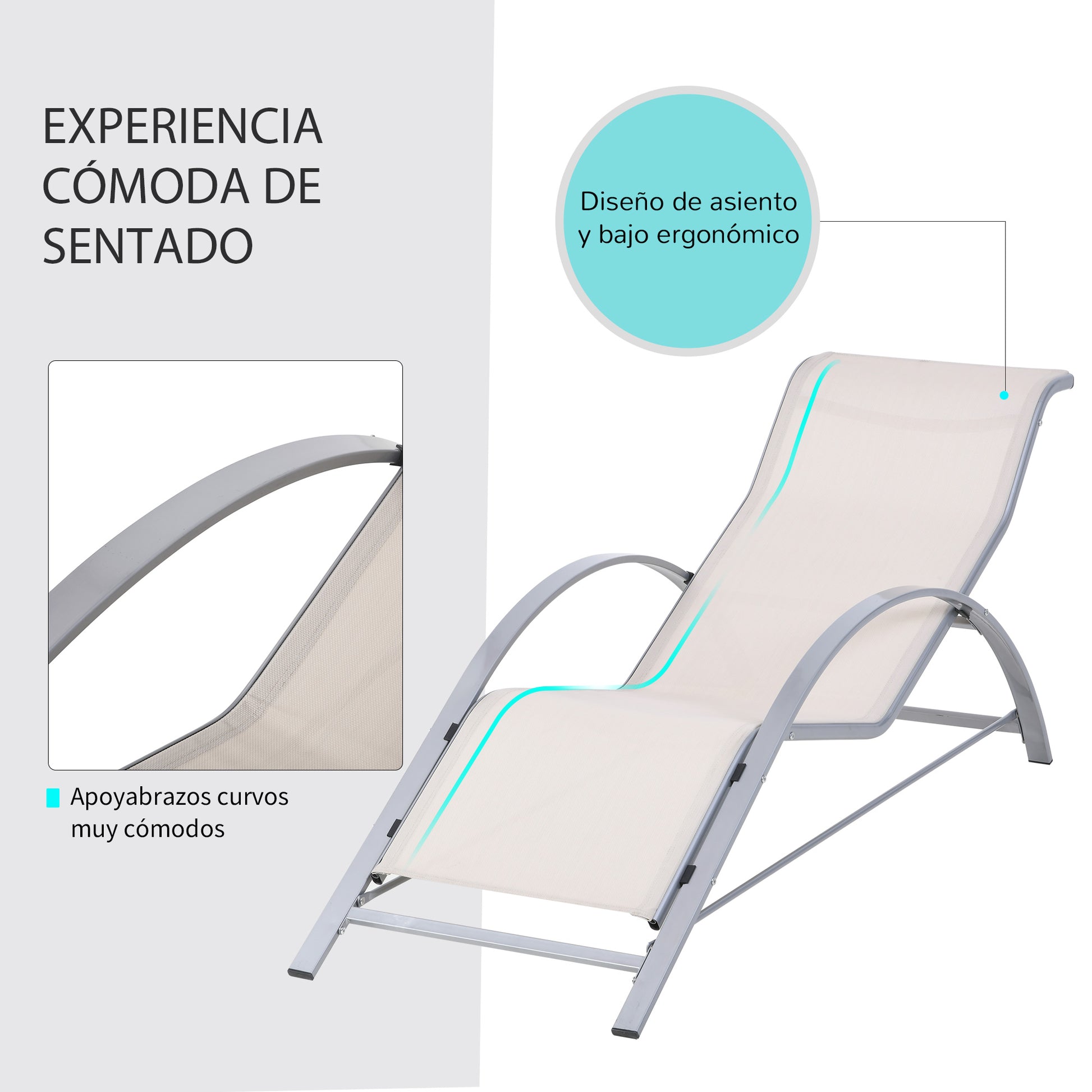 Outsunny Set de 2 Tumbonas Jardín Exterior con Mesa Auxiliar de Vidrio Templado Tumbonas con Respaldo Reposabrazos para Patio Piscina Terraza Exterior Beige