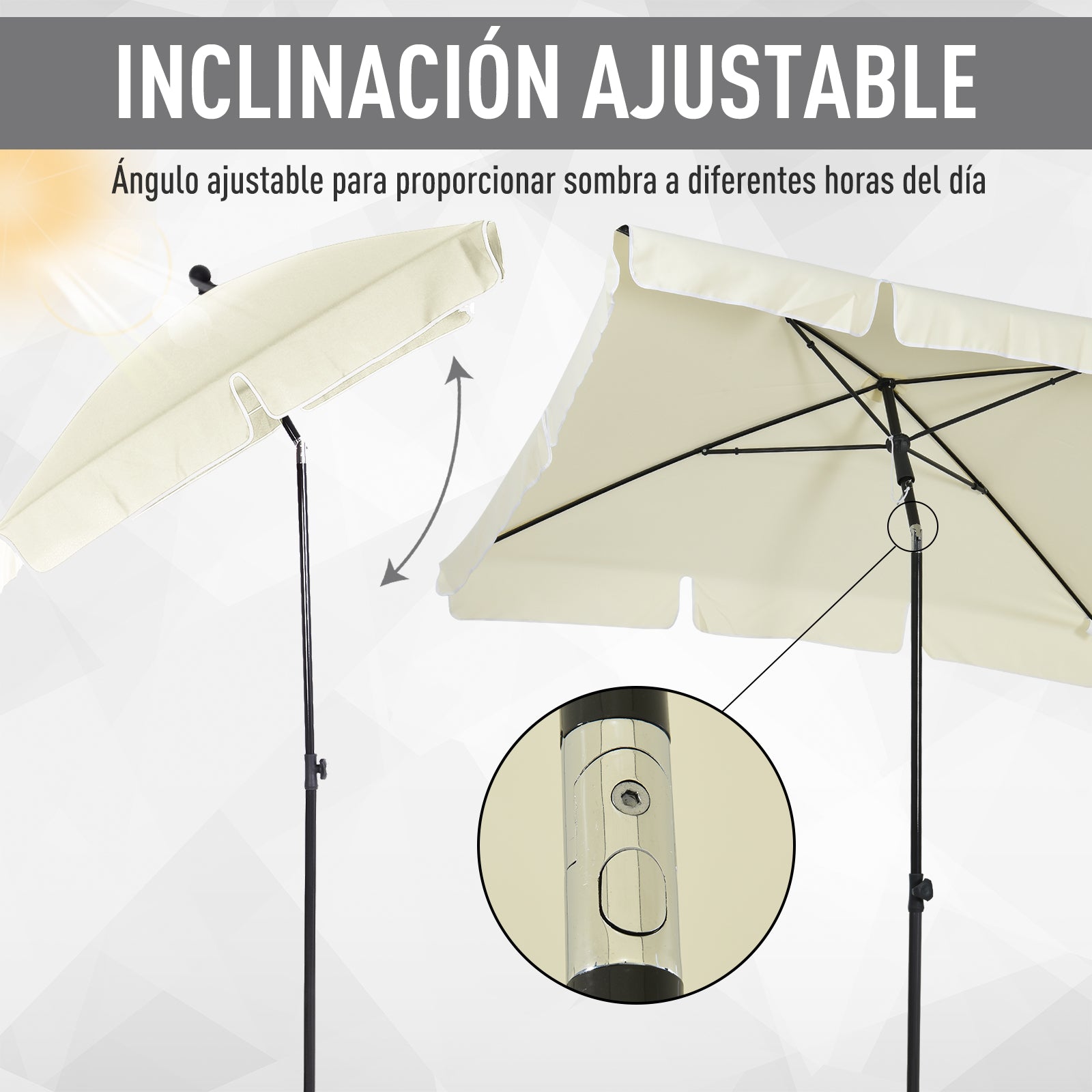 Outsunny Sombrilla de Jardín de Aluminio 198x130x245 cm Parasol de Jardín Rectangular con Función de Inclinación para Terraza Patio Exterior Beige