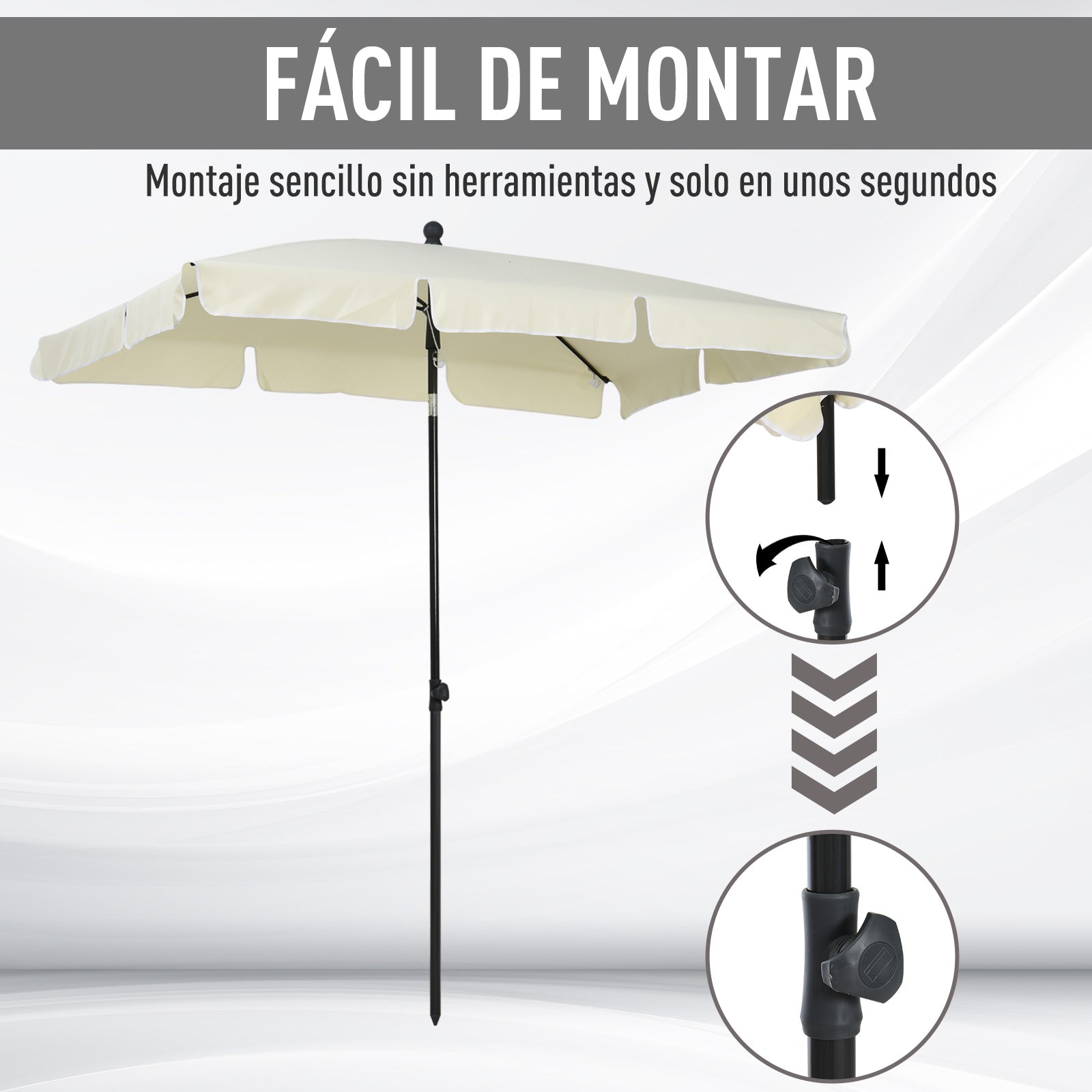 Outsunny Sombrilla de Jardín de Aluminio 198x130x245 cm Parasol de Jardín Rectangular con Función de Inclinación para Terraza Patio Exterior Beige