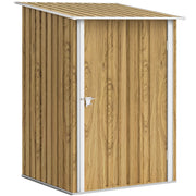 Outsunny Cobertizo de Jardín Exterior, 0,92 m², 100x103x160 cm, Caseta de Jardín Exterior Metálica con 1 Puerta y Cerradura, para Almacenamiento de Herramientas, para Patio, Terraza, Marrón Claro