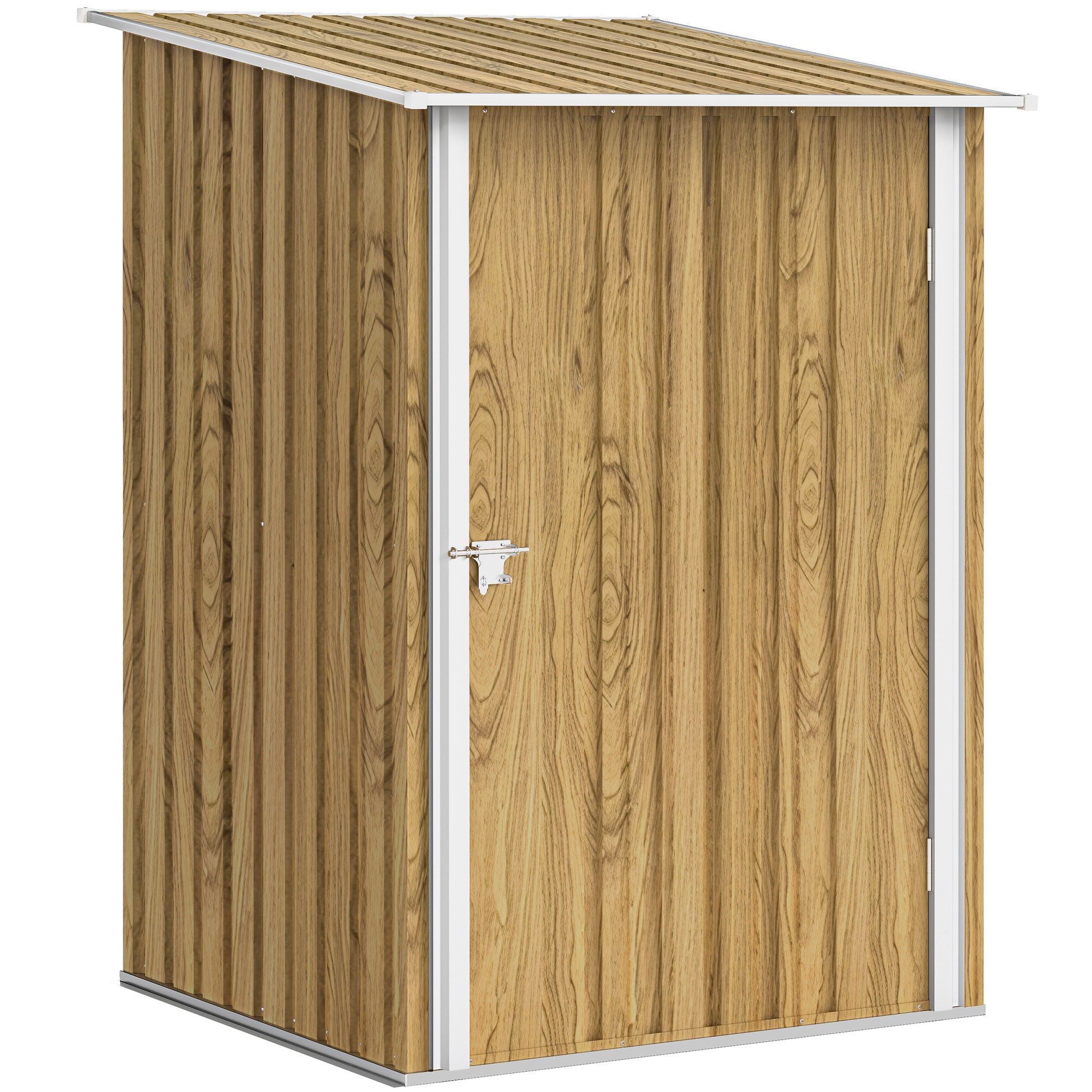 Outsunny Cobertizo de Jardín Exterior, 0,92 m², 100x103x160 cm, Caseta de Jardín Exterior Metálica con 1 Puerta y Cerradura, para Almacenamiento de Herramientas, para Patio, Terraza, Marrón Claro