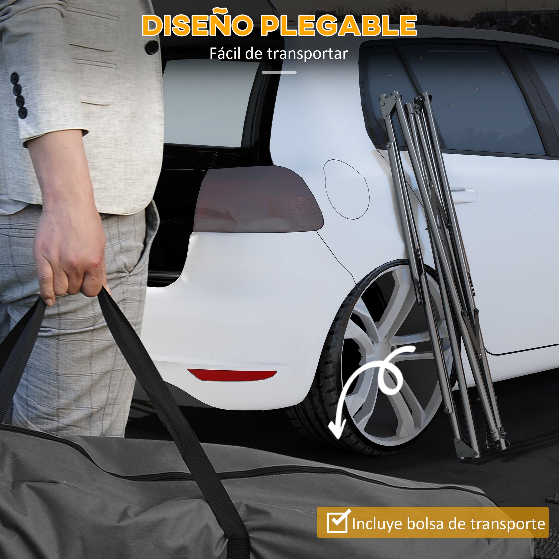 Outsunny Soporte para Hamaca Plegable Portátil, 2 en 1, Soporte para Silla Colgante con Estructura de Metal y Bolsa de Transporte, Carga 120 kg, para Hamaca 2,5 m y Silla 1,5 m de Largo, Negro