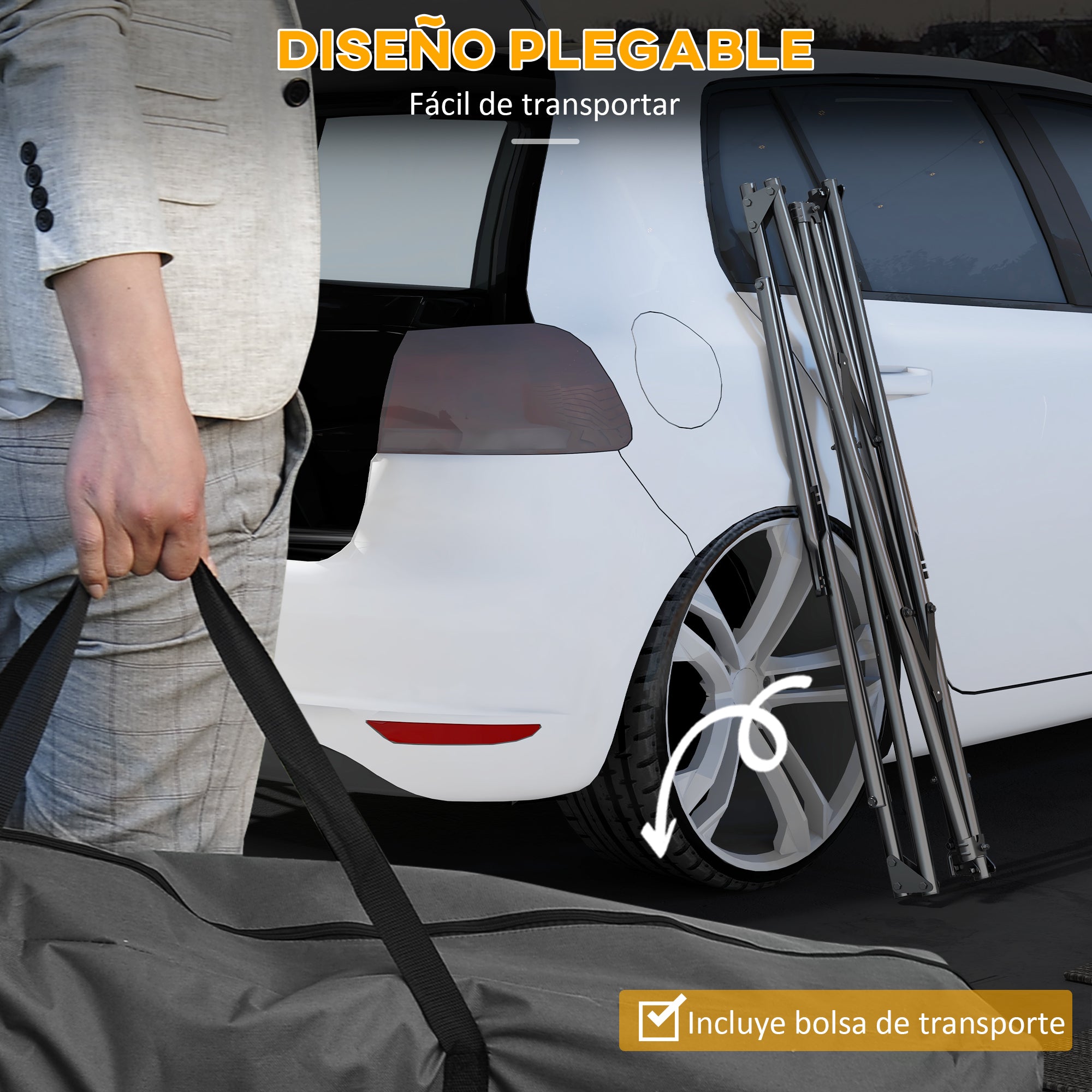 Outsunny Soporte para Hamaca Plegable Portátil, 2 en 1, Soporte para Silla Colgante con Estructura de Metal y Bolsa de Transporte, Carga 120 kg, para Hamaca 2,5 m y Silla 1,5 m de Largo, Negro