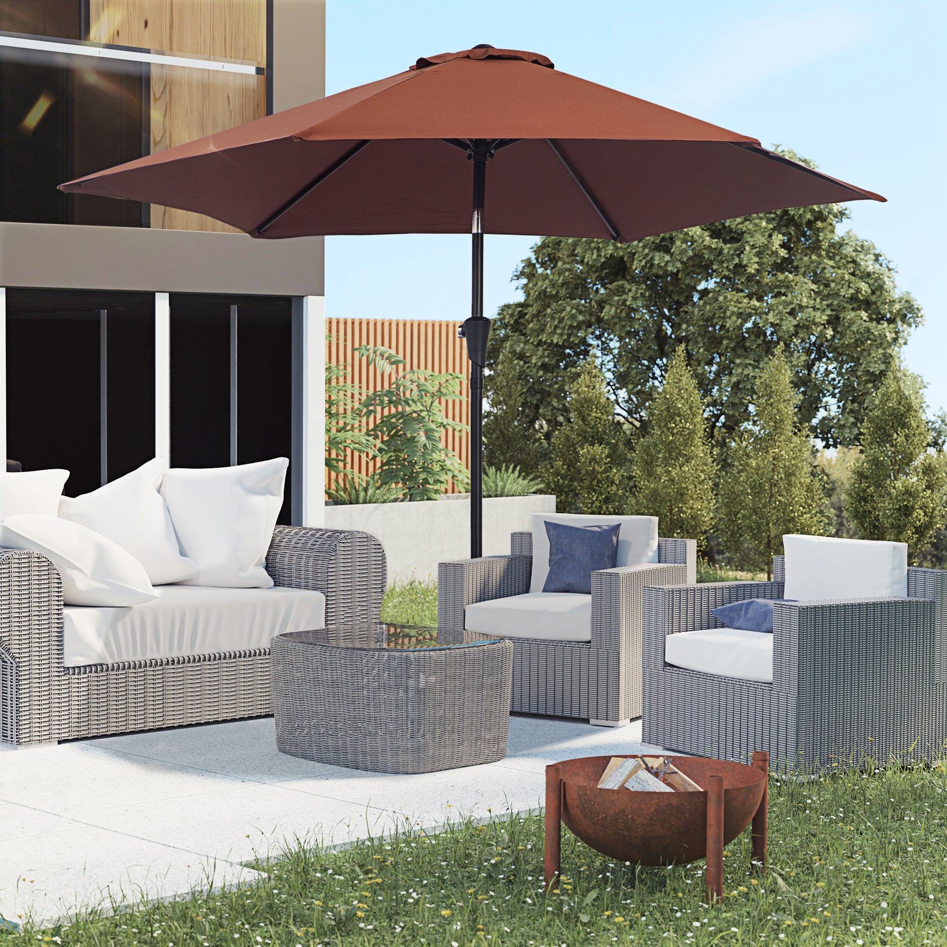 Outsunny Sombrilla para Jardín de Aluminio Ø260x235 cm Parasol de Jardín Reclinable con Manivela y 6 Varillas de Metal para Terraza Exterior Balcón Café