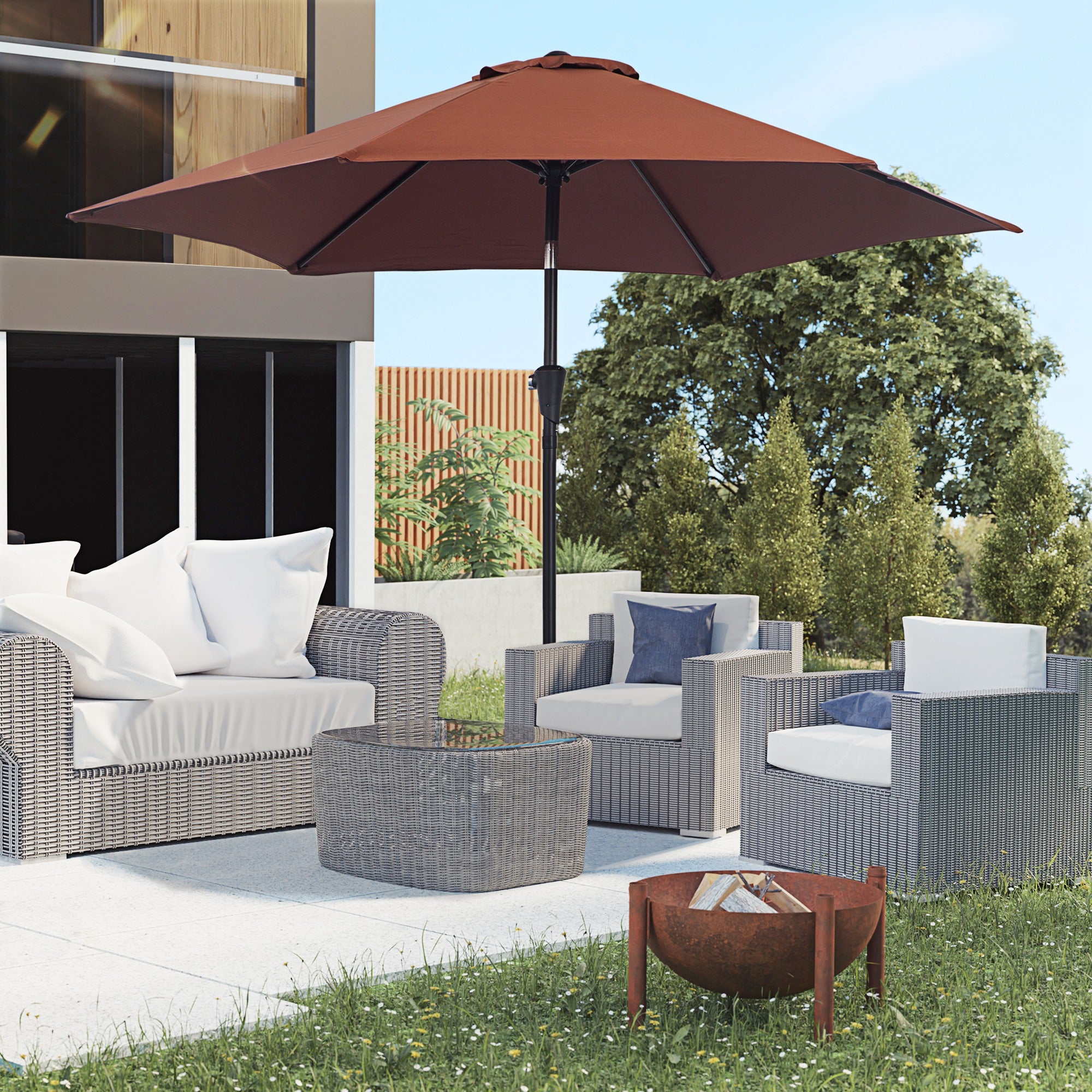 Outsunny Sombrilla para Jardín de Aluminio Ø260x235 cm Parasol de Jardín Reclinable con Manivela y 6 Varillas de Metal para Terraza Exterior Balcón Café