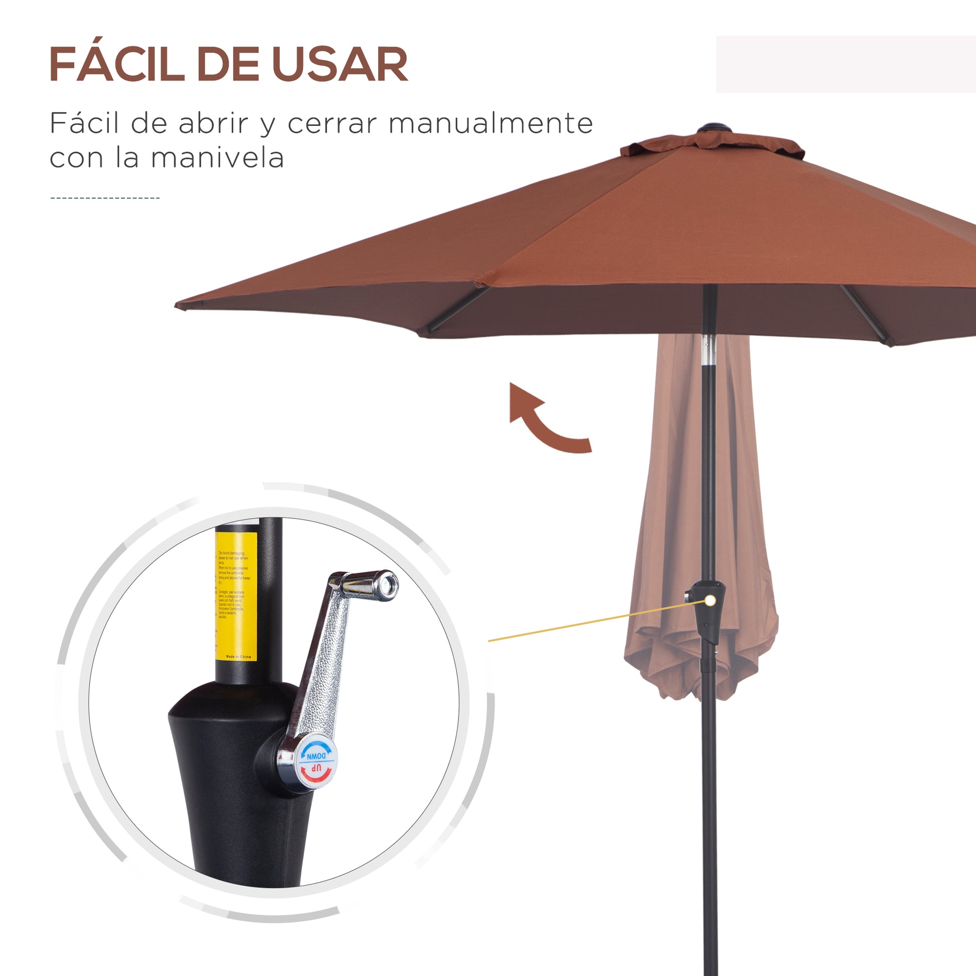Outsunny Sombrilla para Jardín de Aluminio Ø260x235 cm Parasol de Jardín Reclinable con Manivela y 6 Varillas de Metal para Terraza Exterior Balcón Café