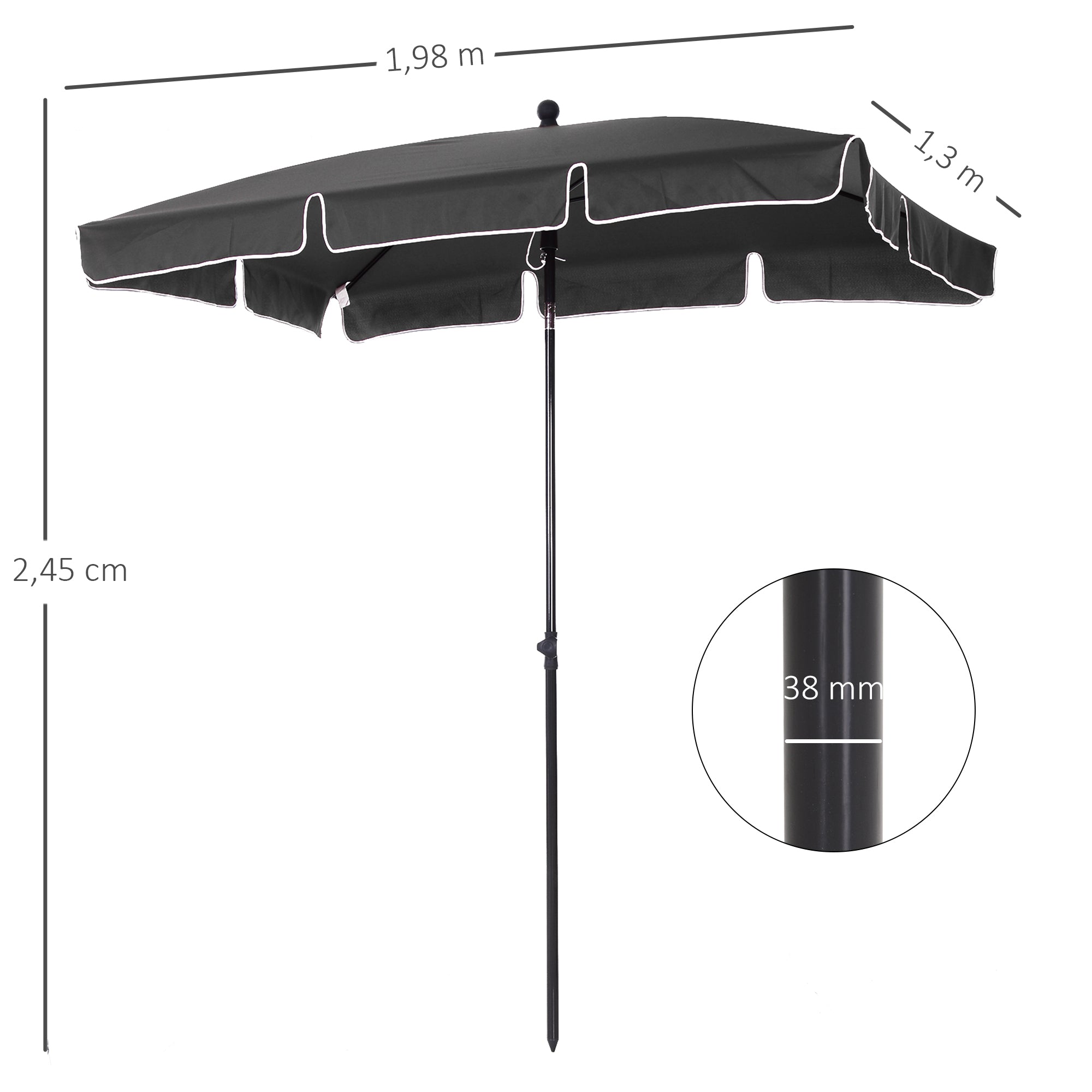 Outsunny Sombrilla de Jardín de Aluminio 198x130x245 cm Parasol de Jardín Rectangular con Función de Inclinación para Terraza Patio Exterior Gris
