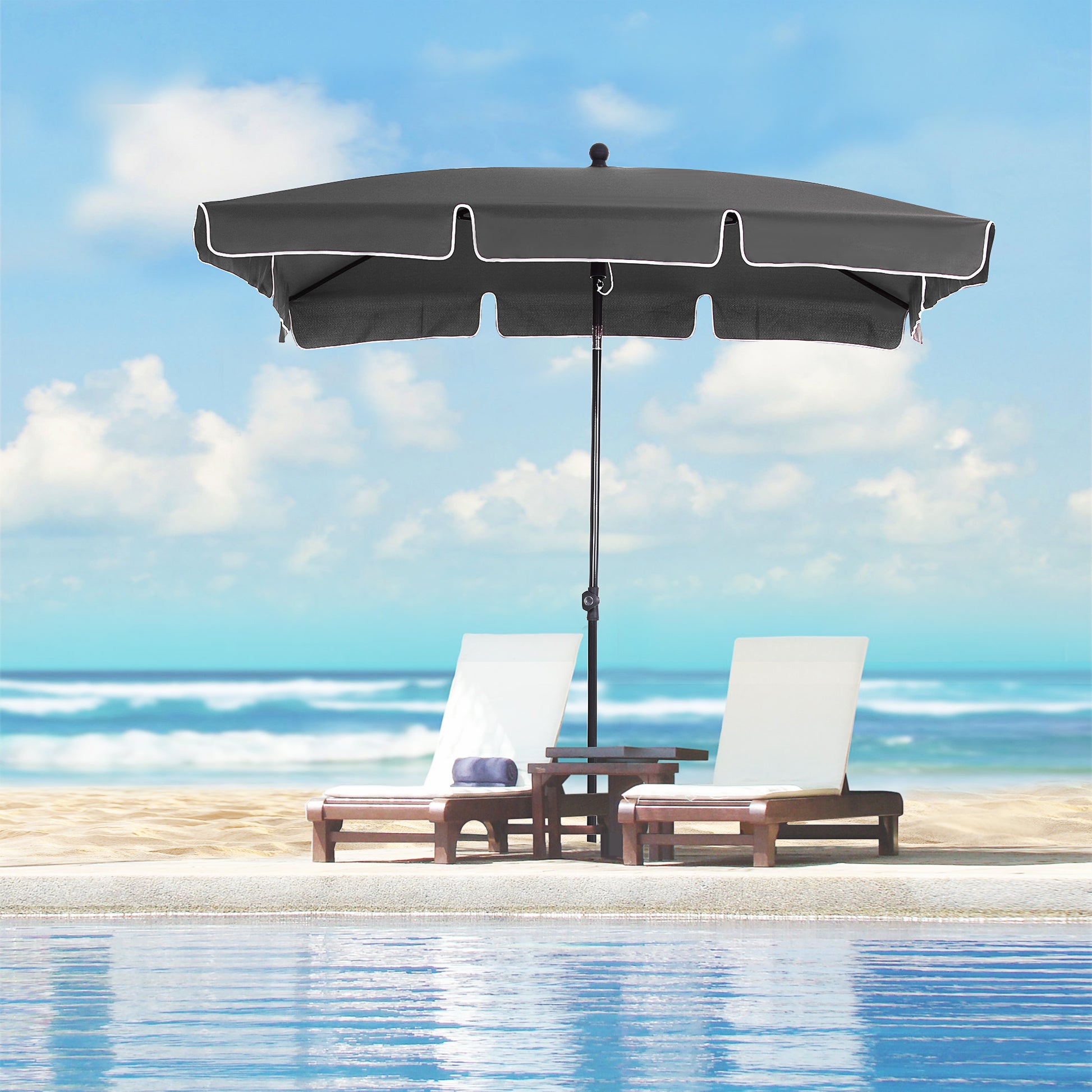 Outsunny Sombrilla de Jardín de Aluminio 198x130x245 cm Parasol de Jardín Rectangular con Función de Inclinación para Terraza Patio Exterior Gris