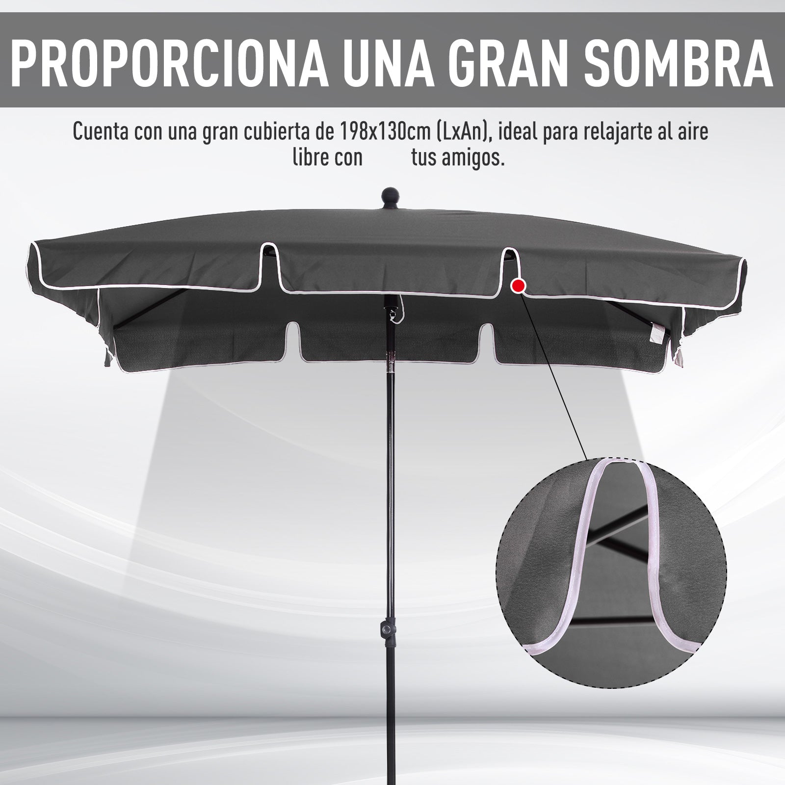 Outsunny Sombrilla de Jardín de Aluminio 198x130x245 cm Parasol de Jardín Rectangular con Función de Inclinación para Terraza Patio Exterior Gris