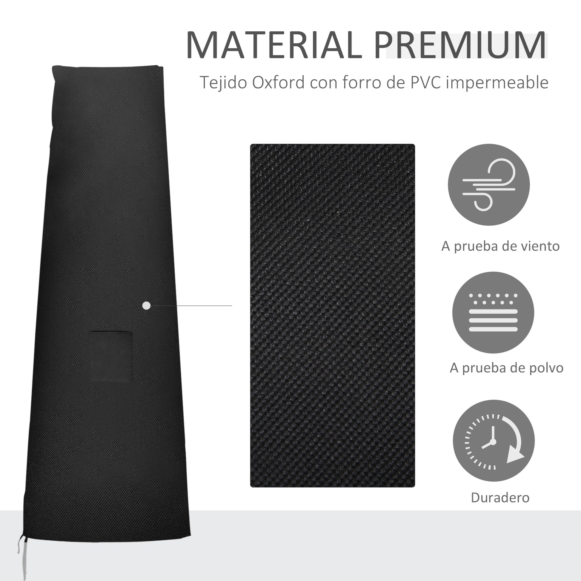 Outsunny Funda para Sombrilla de Jardín Funda Protectora para Parasol Impermeable de Tela Oxford 300D con Cremallera y Varilla de Soporte Plegable 240x48/70 cm Negro